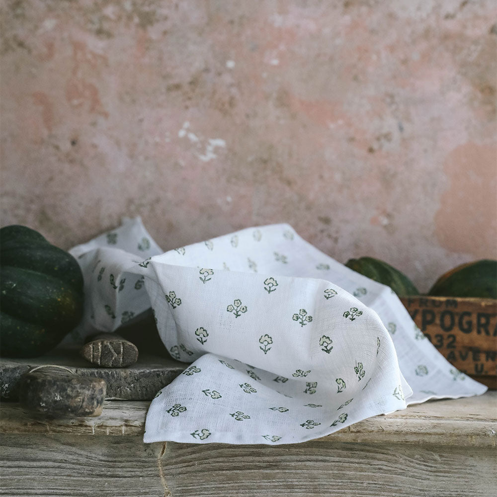 Handmade Block Printed Linen Napkin Set - Eco-Friendly Green Cotton Table Linens for Dinner Party, Wedding & Home Decor