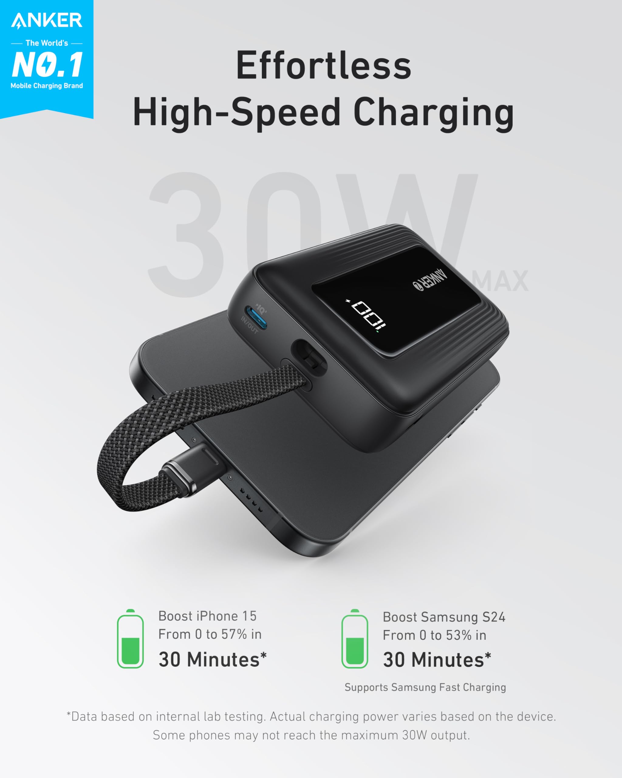 Anker Magnetic Portable Charger 10,000mAh Power Bank - 30W Fast Charging Wireless Battery Pack for iPhone 15/14/13/12, Samsung Galaxy - Perfect for Travel, Work & Outdoor Adventures