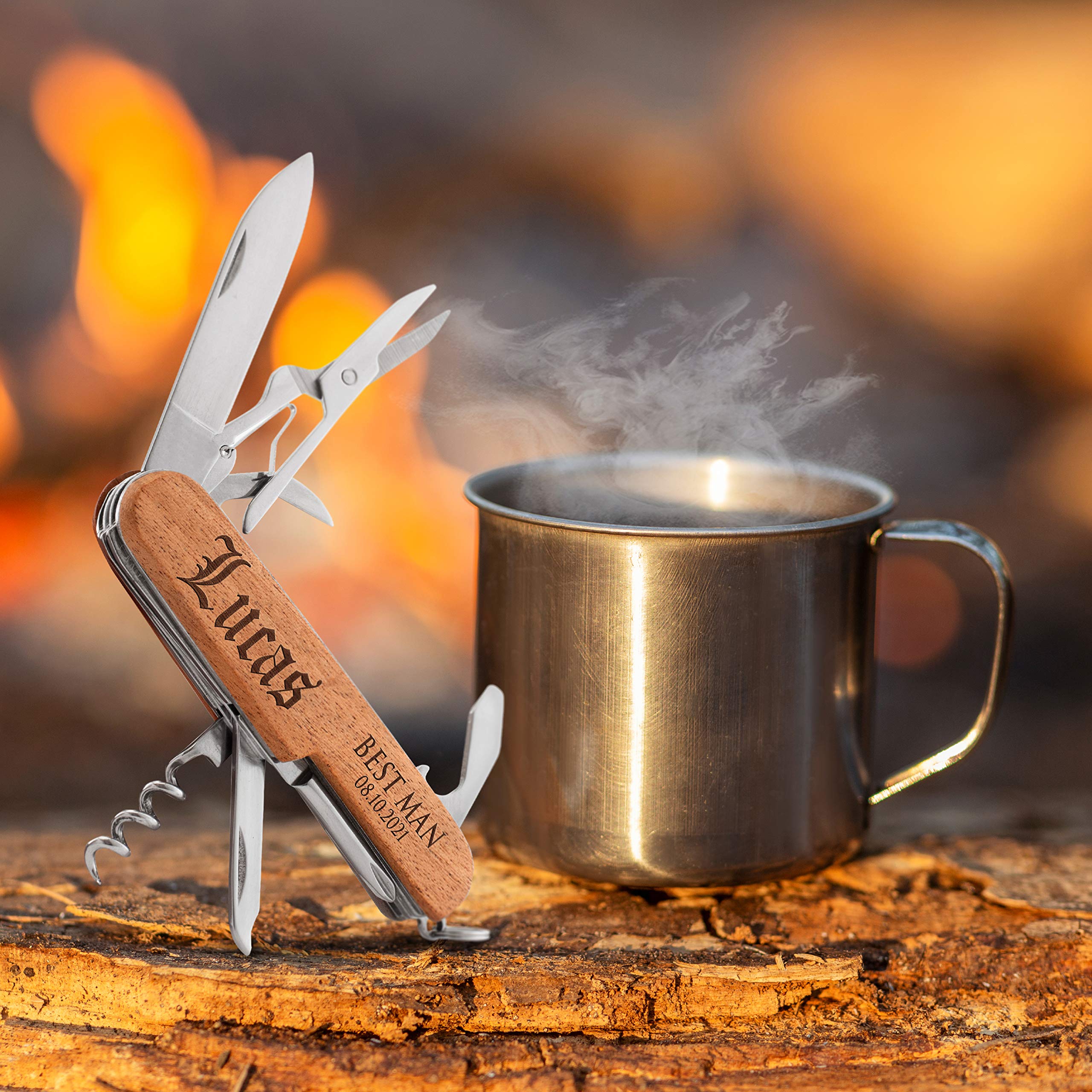 10-Piece Personalized Pocket Knife Set with Custom Name & Date Engraving - 10 Font Options, 8-Function Multi-Tool - Perfect Groomsmen Gifts, Anniversary Present for Him - Ideal for Camping, Hiking, and Everyday Carry (EDC)