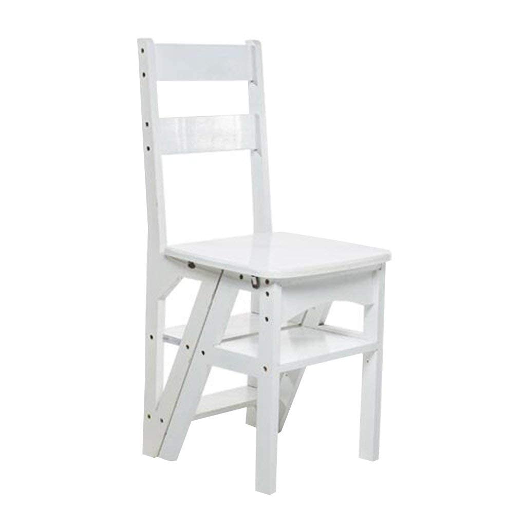 Multifunctional 4-Tier Solid Wood Folding Step Stool for Adults - White | Kitchen Step Ladder, Bathroom Helper, Living Room Furniture & Bedroom Storage Solution