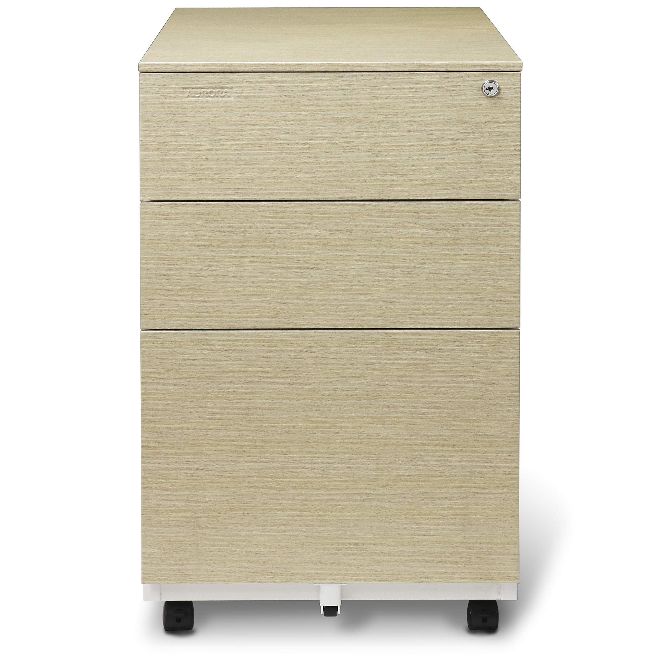 3-Drawer Metal File Cabinet with Lock & Key - Aurora Mobile Office Storage, White/Light Wenge, Fully Assembled for Instant Use | Perfect for Home Office, Classroom & Small Business Organization