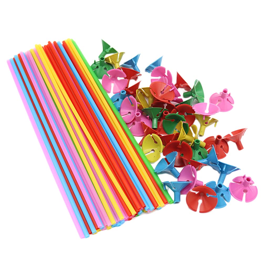 EXCEART 100-Pack Clear Balloon Sticks with Cups & Base - Plastic Balloon Holders for Wedding, Party, Birthday Decorations - Durable Aluminum Film Balloon Stands for Indoor & Outdoor Events