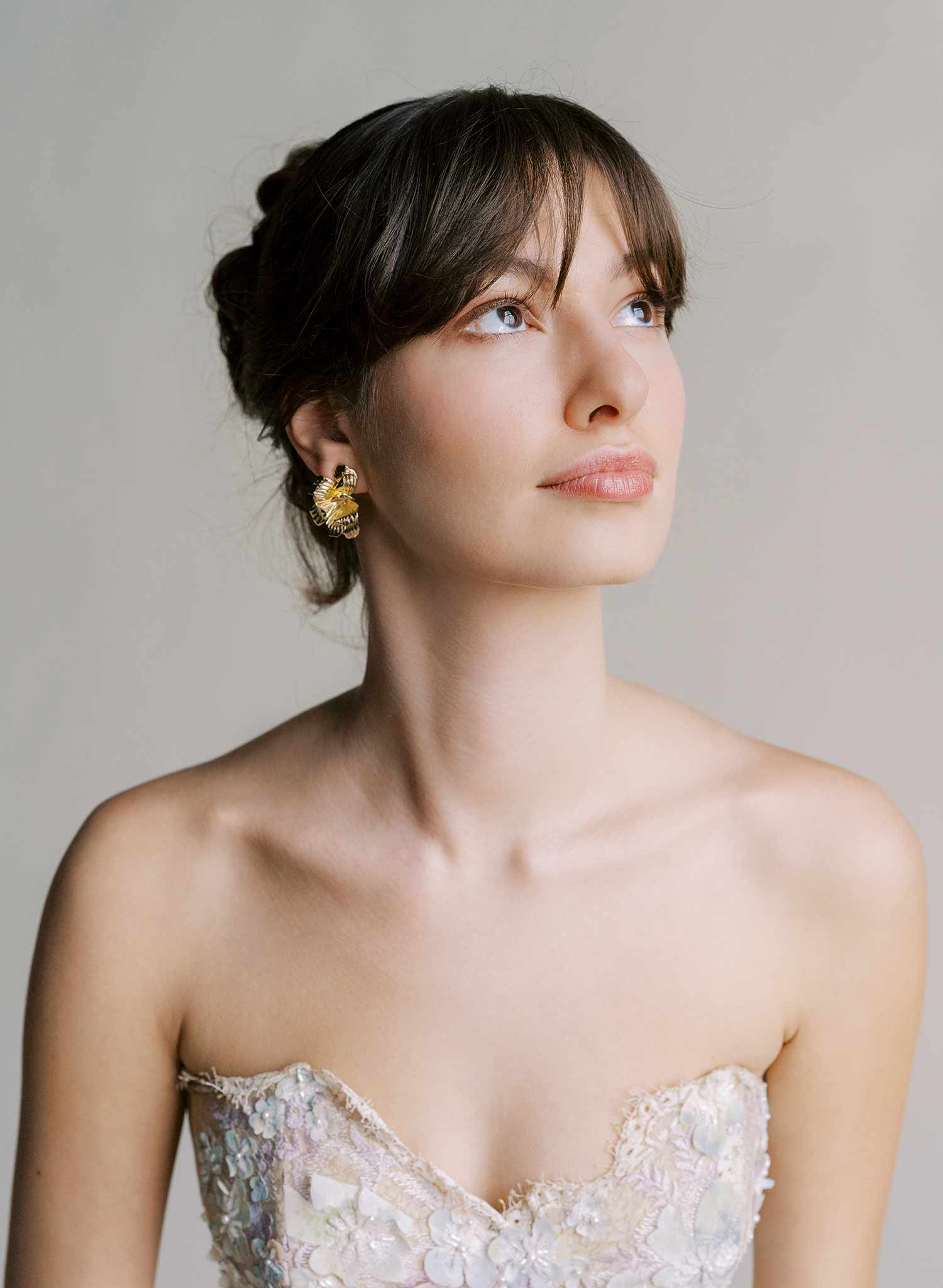 Elegant Gold Plated Magnolia Bridal Earrings - Small Dangle Drop Style #2542 for Weddings, Prom & Special Occasions