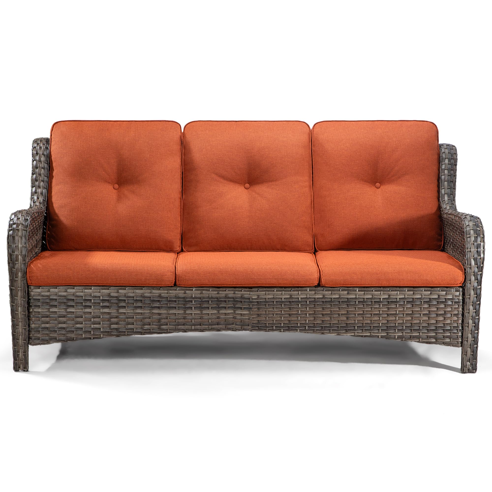 Joyside 3-Seater Outdoor Wicker Sofa - Rattan Patio Furniture with Deep Seating & Olefin Cushions (Mixed Grey/Orange) - Perfect for Garden, Backyard, Poolside & Outdoor Lounge Areas