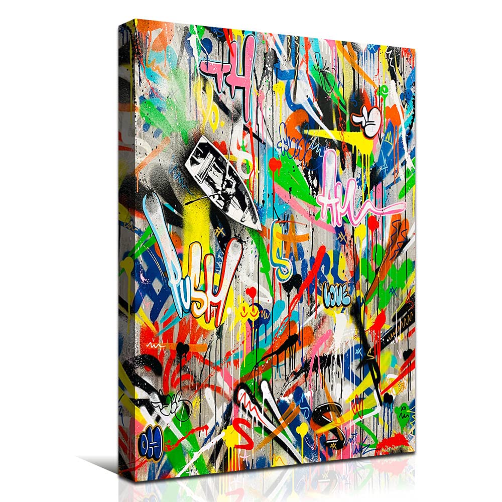 Banksy Art Wall Decor - Framed Canvas Prints 28x40 Inch, Colorful Graffiti Street Art for Bedroom & Living Room | Ready to Hang Home Decor, Perfect for Modern Interior Design & Urban Style Spaces