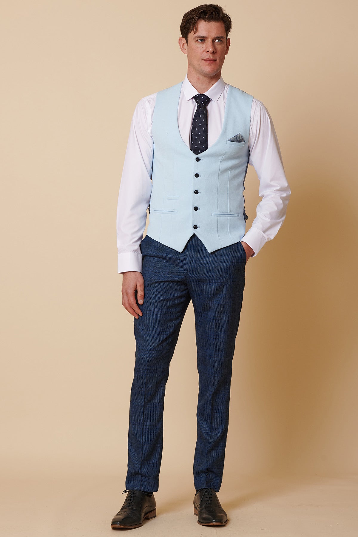 KELVIN Men's Sky Blue Single Breasted Waistcoat Vest - Formal & Casual Slim Fit for Weddings, Business, and Office Wear