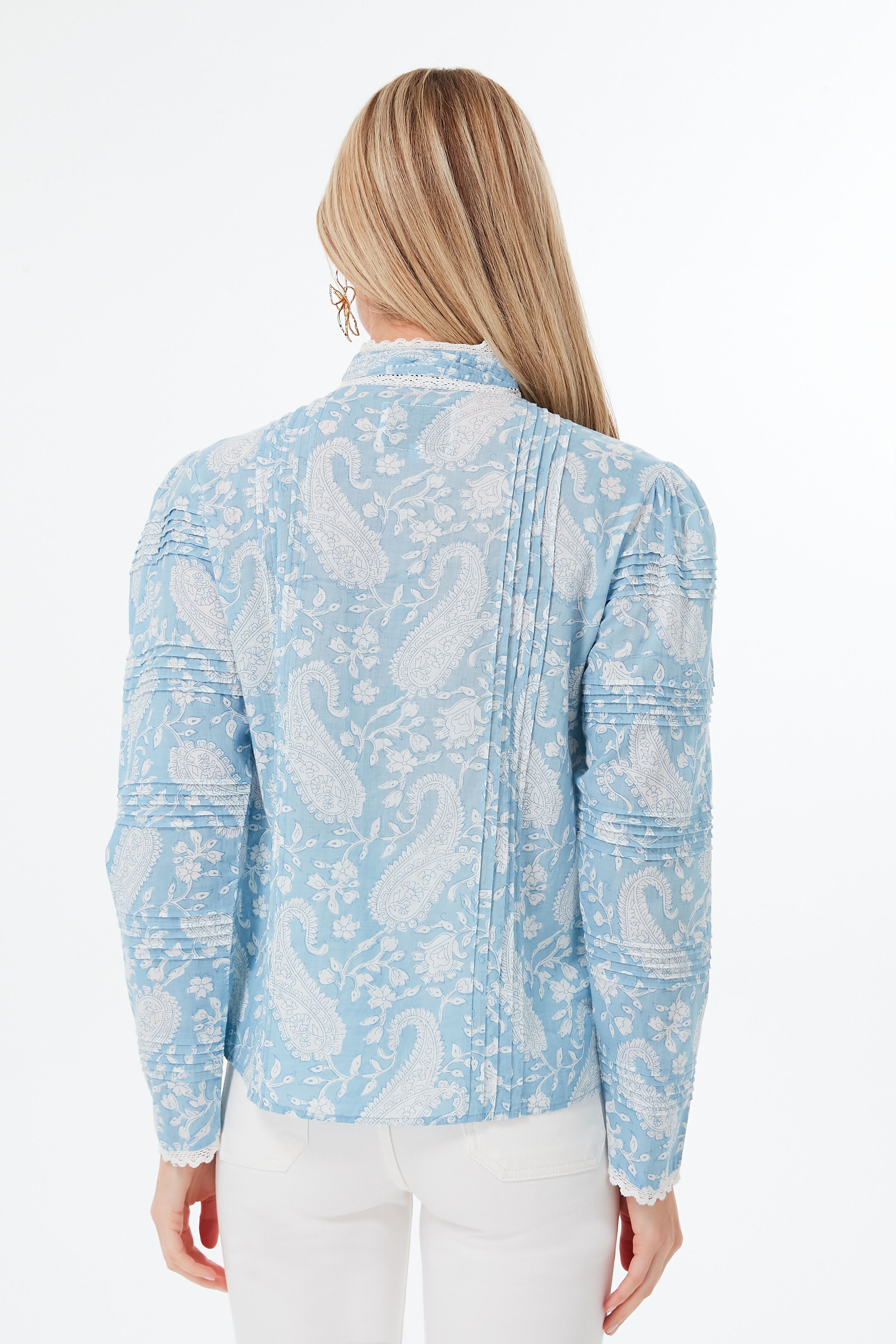 Blue Paisley Priya Shirt for Women | Stylish Floral Print Casual Blouse | Perfect for Office Wear, Date Nights & Summer Outfits