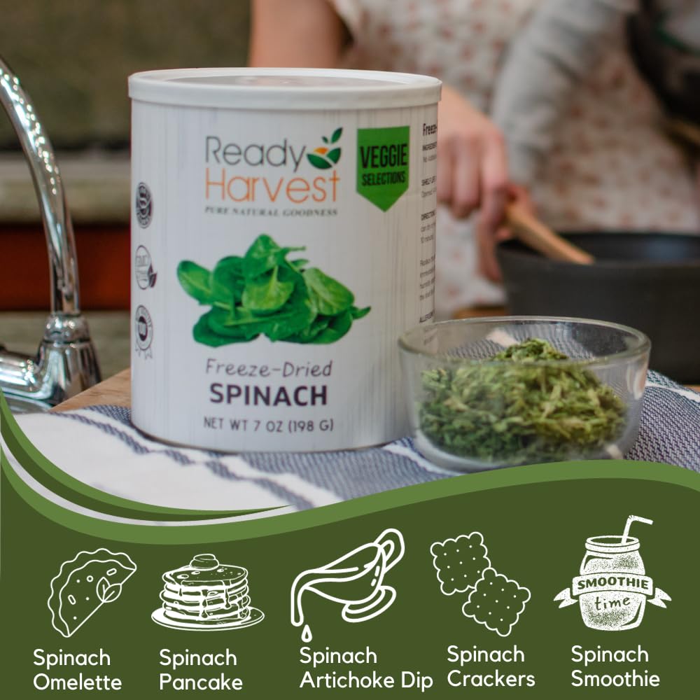 Freeze-Dried Spinach Canned Vegetables - 6 Pack (7oz Each) | 25-Year Shelf Life | Emergency Food Supply, Survival Food, Camping Essentials | Perfect for Preppers, Outdoor Adventures & Long-Term Storage