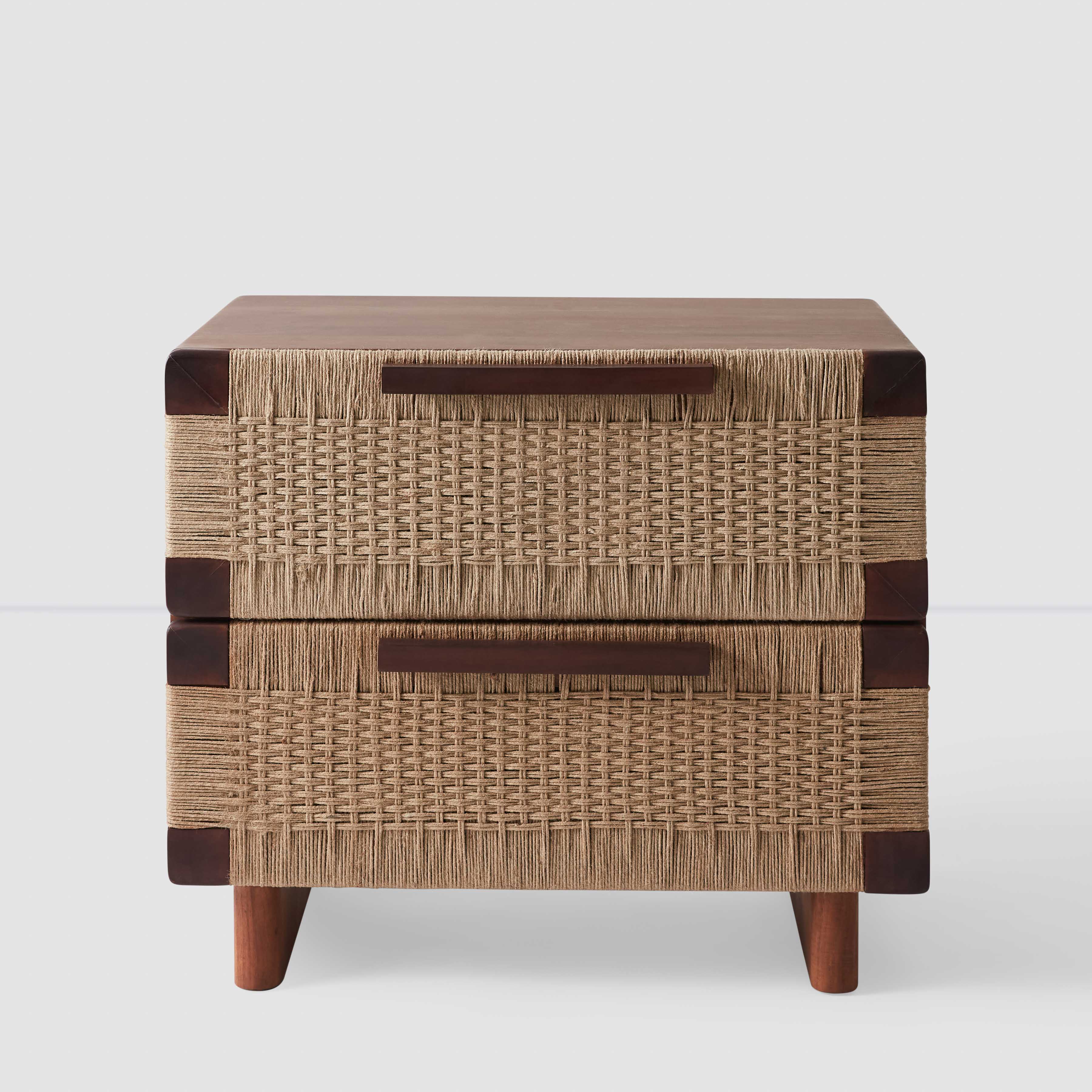 Modern Woven Nightstand with Storage Shelf - Handcrafted Rattan Bedside Table for Bedroom, Living Room & Dorm - Stylish Small End Table with Open Shelf Design