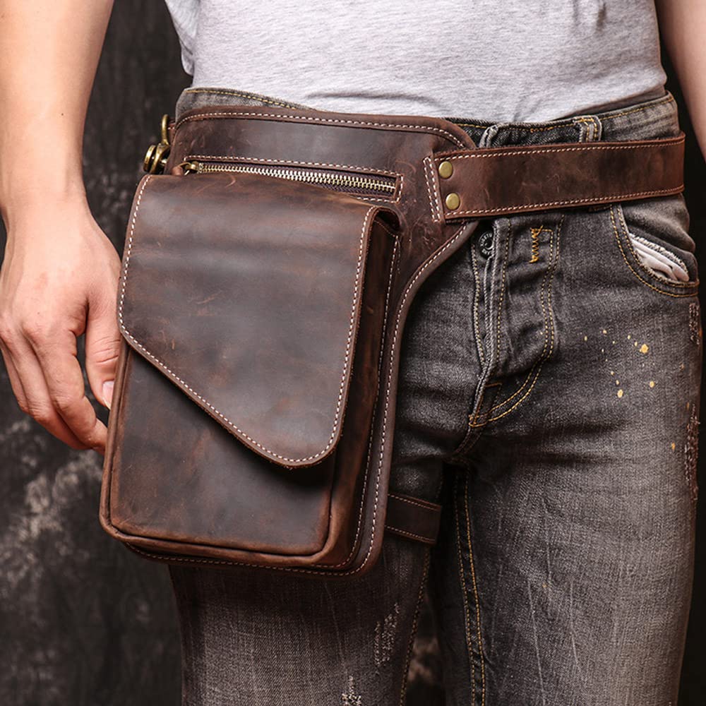 Huanguohi Vintage Leather Chest Pack - Steampunk Waist Bag for Men, High Capacity Crossbody Shoulder Bag with Multiple Pockets | Perfect for Renaissance Fairs, Cosplay & Outdoor Adventures