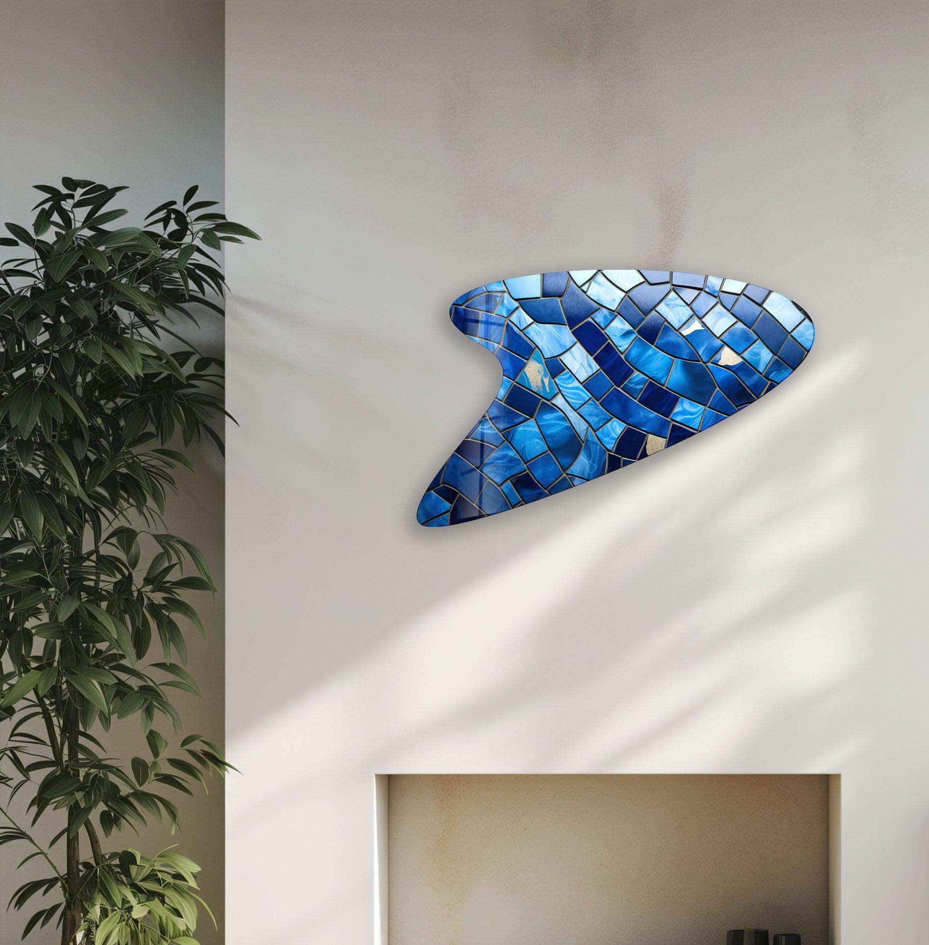 Handmade Blue Mosaic Glass Tiles - Irregular Shaped Wall Art Decor for Bathroom, Kitchen Backsplash & Outdoor Spaces