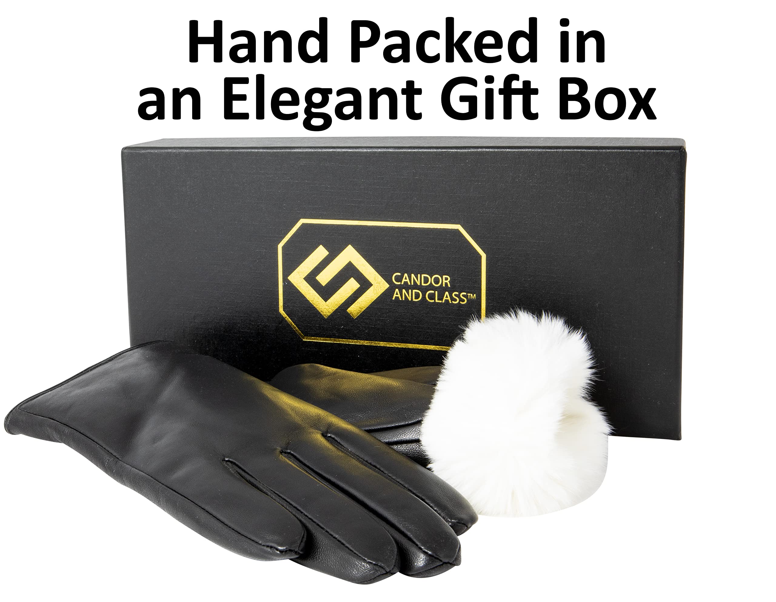 Women's Touchscreen Rabbit Fur Lined Sheepskin Leather Winter Gloves - Soft Warm Driving & Outdoor Gloves for Cold Weather - Gift Box Packaging