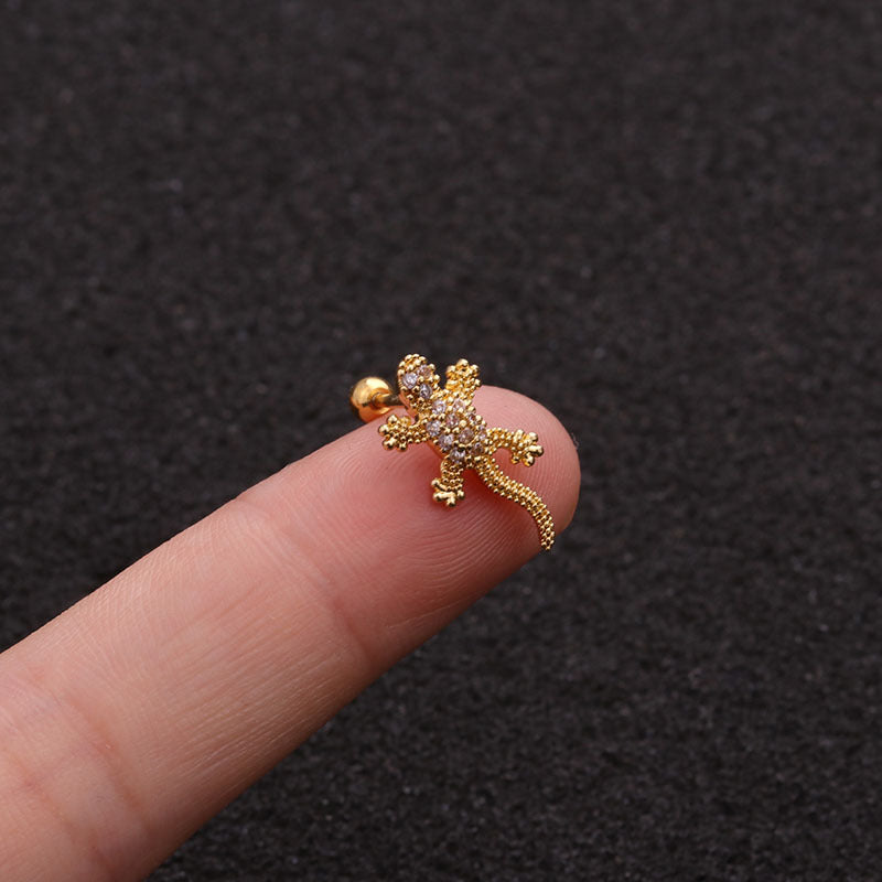 20G Rose Gold Tiny Lizard Stud Tragus Earrings for Cartilage Piercing | Hypoallergenic Body Jewelry for Women | Perfect for Daily Wear & Special Occasions
