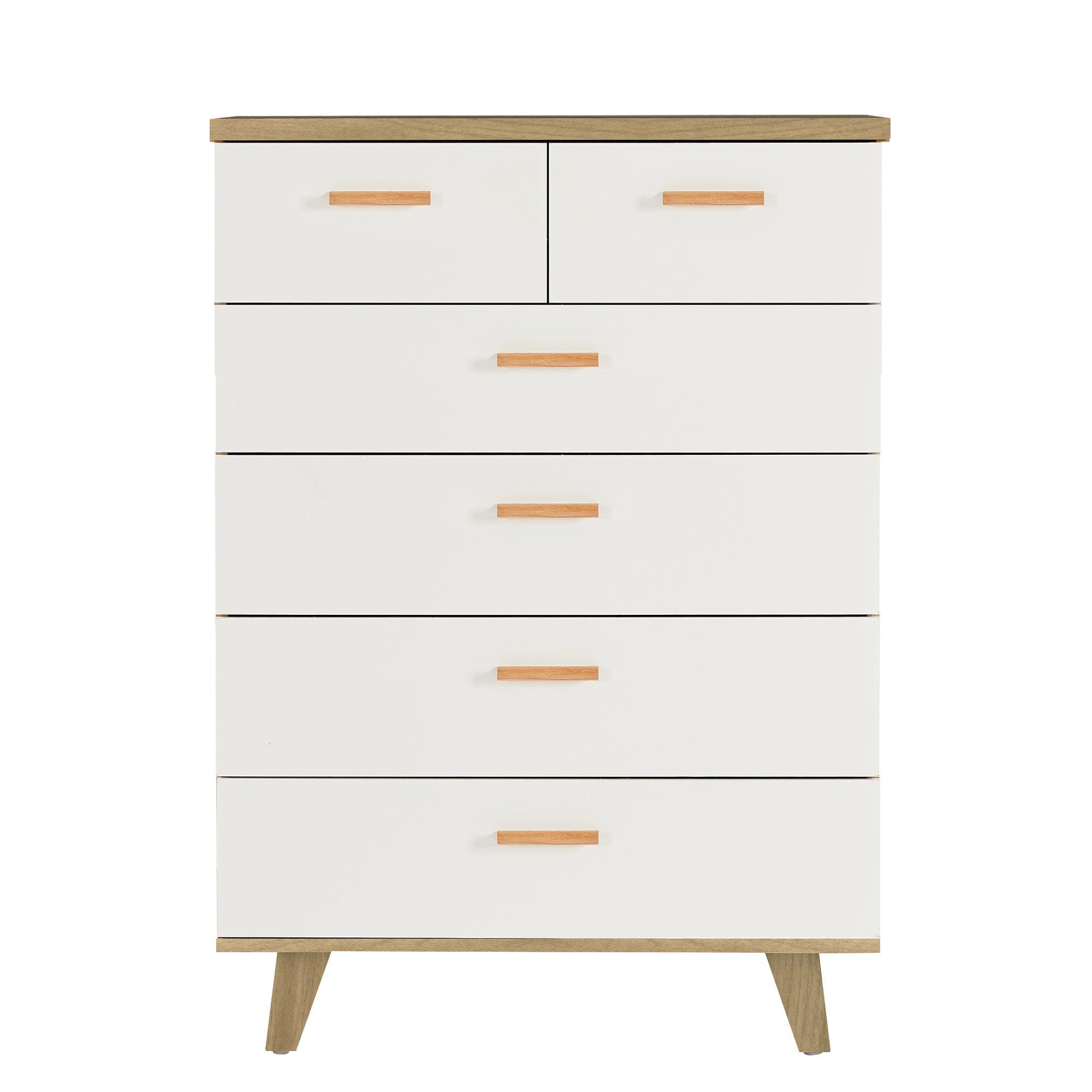 Solid Wood Drawer Dresser Cabinet - Buffet Sideboard Storage with Wooden Handles for Dining Room, Living Room, Kitchen & Hallway - Brown & White Console Table | Perfect for Home Organization & Extra Storage Space
