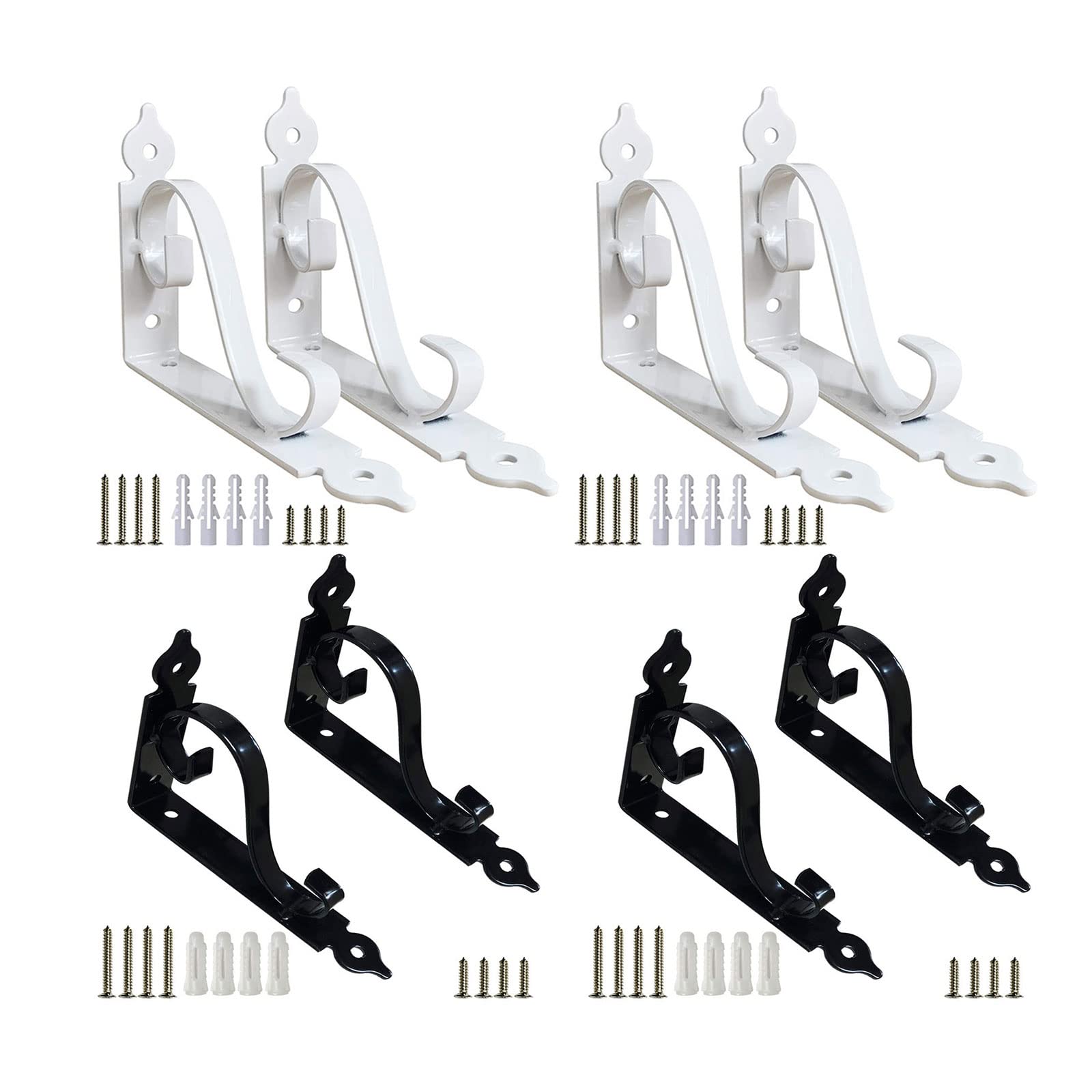 8 PCS Heavy Duty L-Shaped Floating Shelf Brackets - 8 Inch Rustic Iron Metal Corner Braces for DIY Open Shelving (4 Black + 4 White) - Perfect for Bookshelves, Wall Mounted Storage & Home Decor Organization