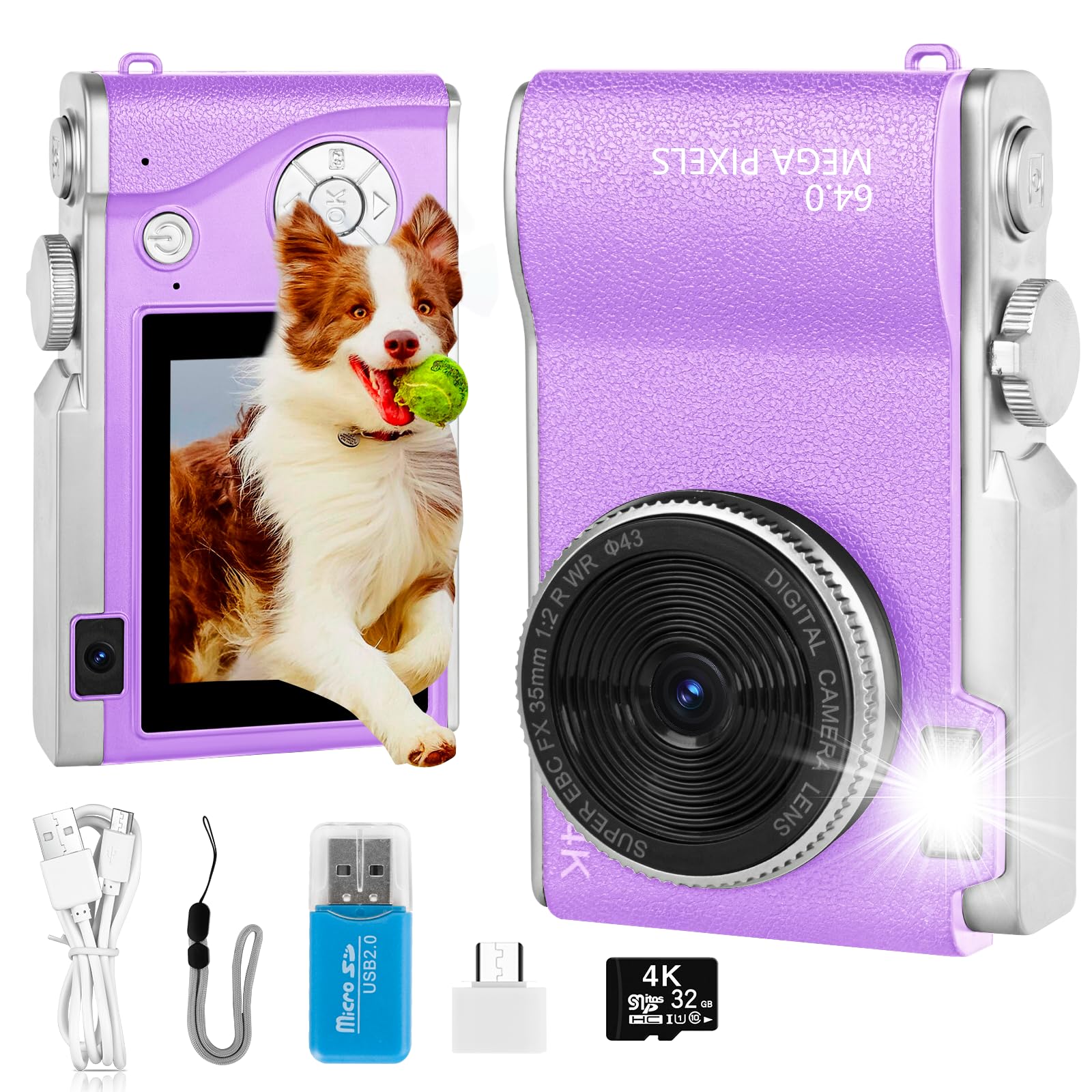 Niaazi 4K Digital Camera with Autofocus - 1080P HD Video Camcorder, Dual Front & Rear Cameras, 2.7