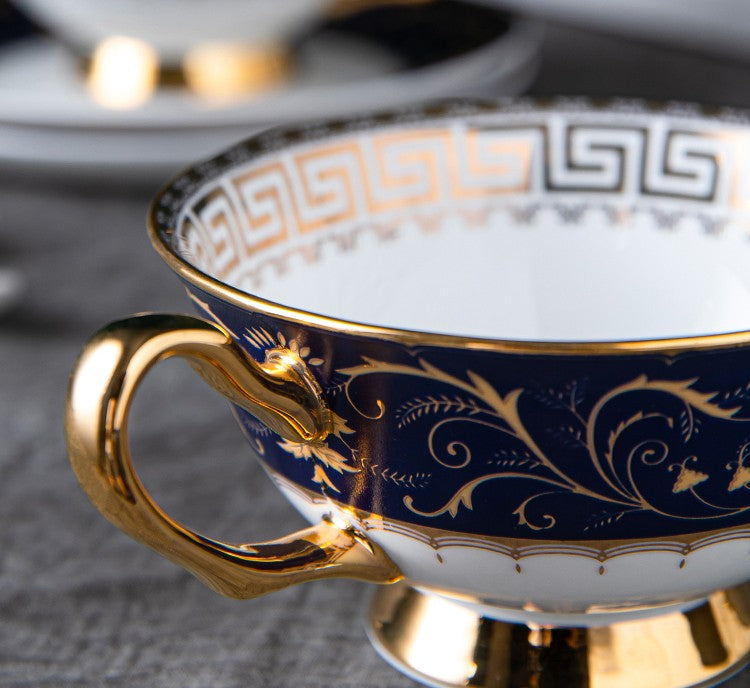 Premium Bone China Porcelain Tea Cup Set - Elegant Blue Floral Tea Cup & Saucer in Gift Box - Royal Ceramic Coffee & Tea Cups for Afternoon Tea, Bridal Shower, Wedding Favors & Home Decor