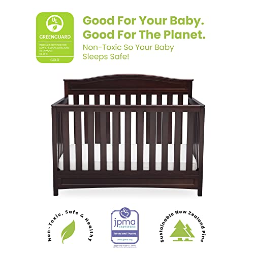 Delta Children Emery 4-in-1 Convertible Baby Crib - Greenguard Gold Certified, Non-Toxic, Dark Chocolate Finish | Safe Nursery Furniture for Newborns & Toddlers | Perfect for Bedrooms & Daycare Centers