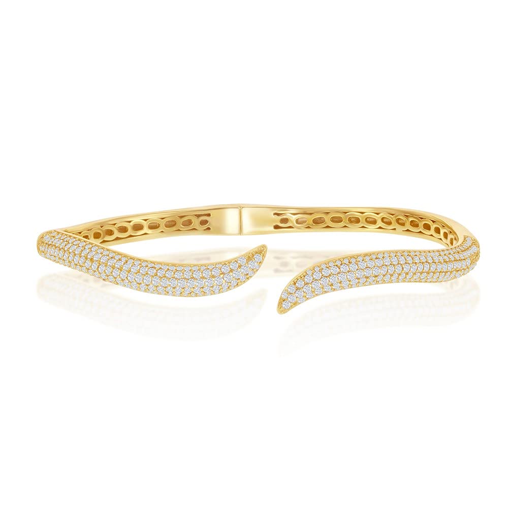 Sterling Silver Micro Pave Clear Cubic Zirconia Snake Tail Bangle Bracelet for Women - Elegant Stackable Jewelry for Parties, Weddings & Everyday Wear