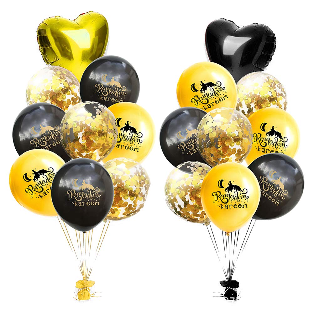 Amosfun 18 Pcs 18 Inch Eid Mubarak Balloons Set - Ramadan Kareem Decorations, Heart & Latex Balloons for Home, Party & Islamic Celebrations - Perfect for Eid al-Fitr, Eid al-Adha & Family Gatherings