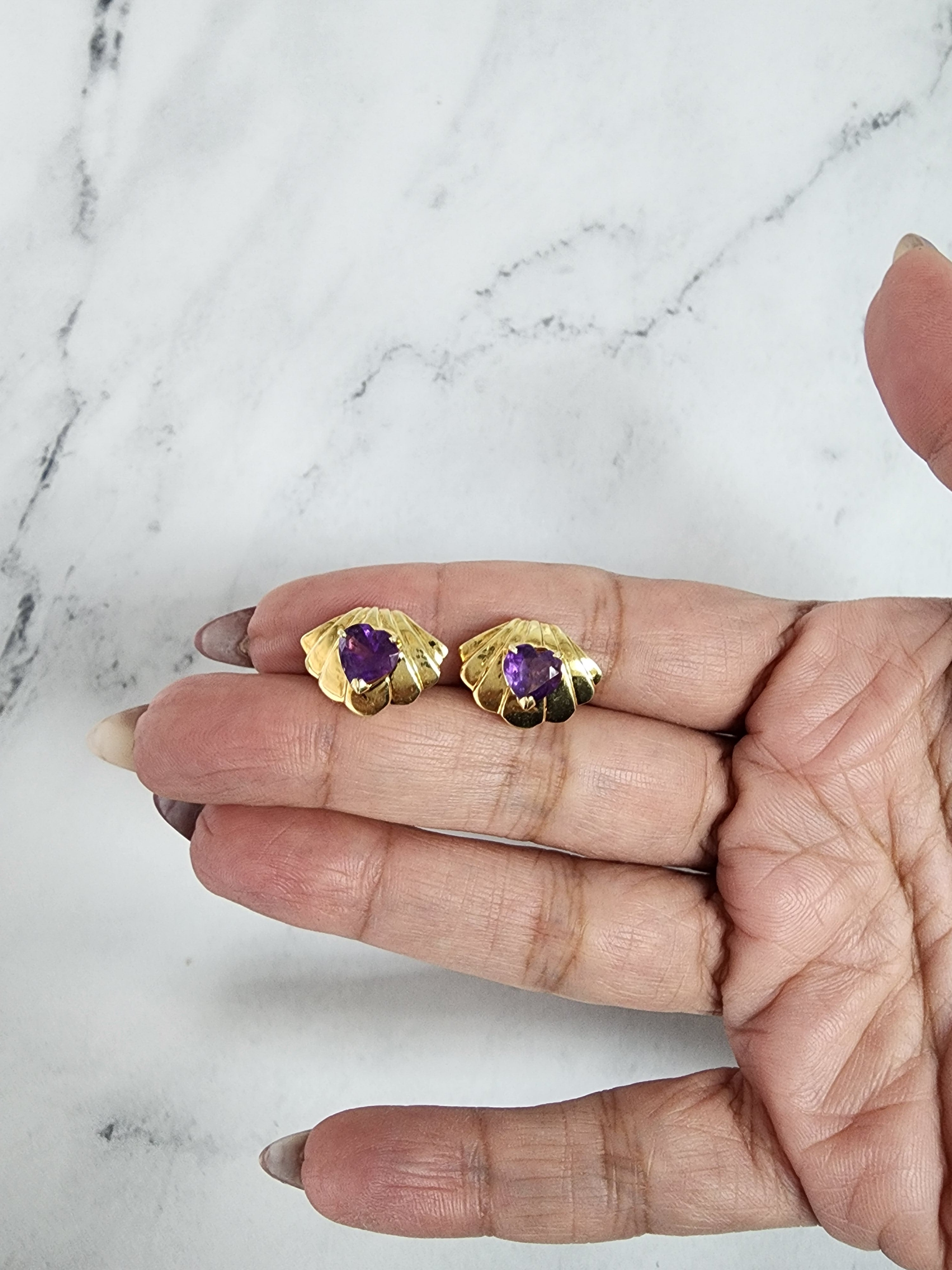 Heart Shaped Amethyst Seashell Earrings for Women - Dainty Purple Gemstone Jewelry Gift for Valentine's Day, Anniversary & Beach Vacations
