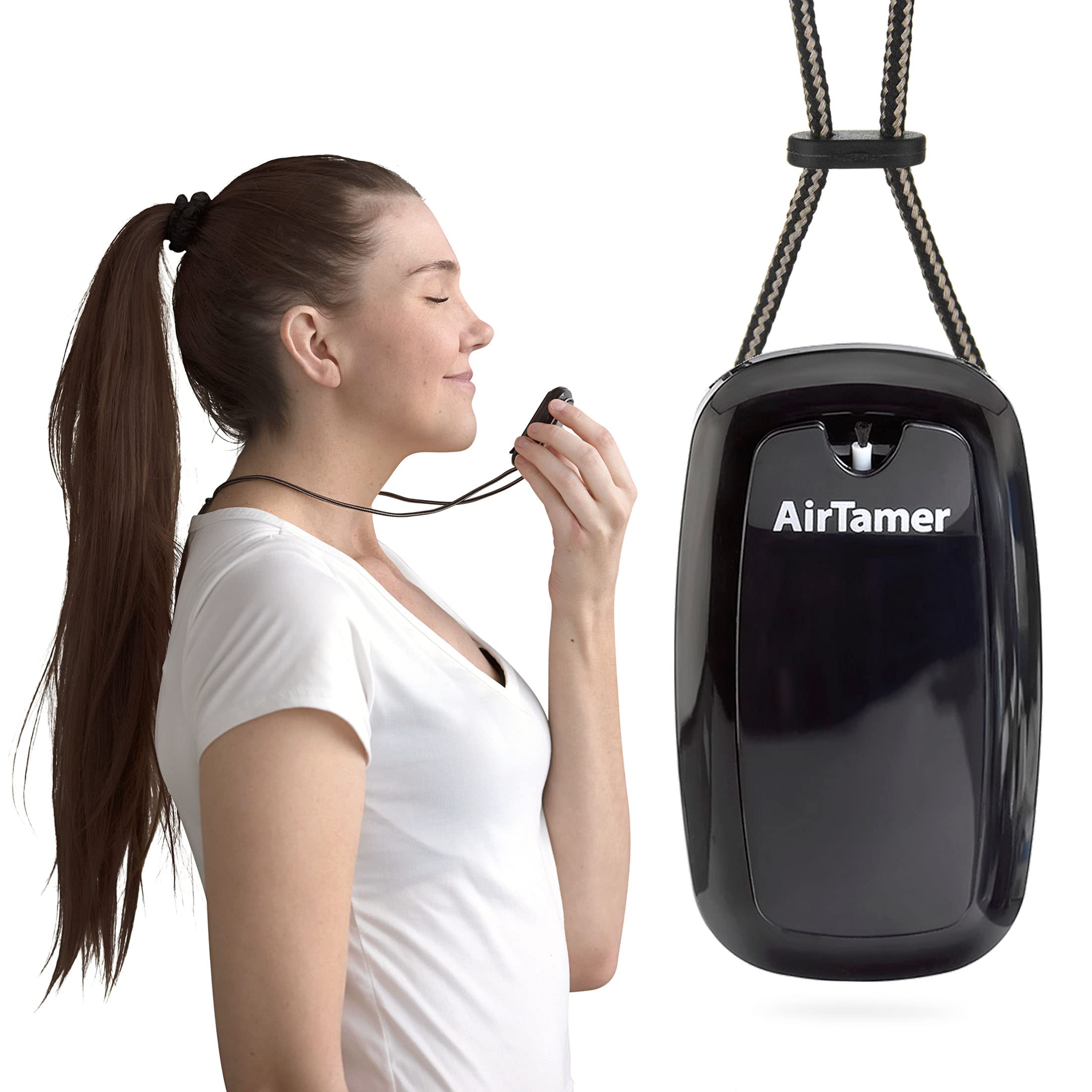 AirTamer A315 Portable Negative Ion Air Purifier - Rechargeable Personal Air Cleaner with Travel Case | Proven Performance for Home, Office & Travel | Black with Black Leather Case