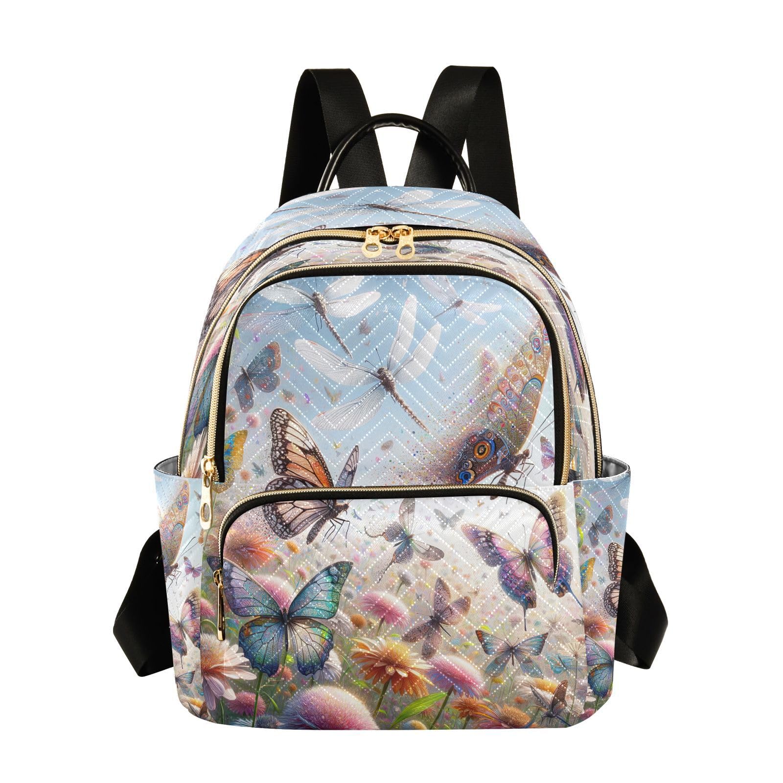 ODAWA Anti-Theft Mini Backpack for Women - Stylish Butterfly & Dragonfly Design, Lightweight Travel Backpack & Laptop Bag (Fits 15.6