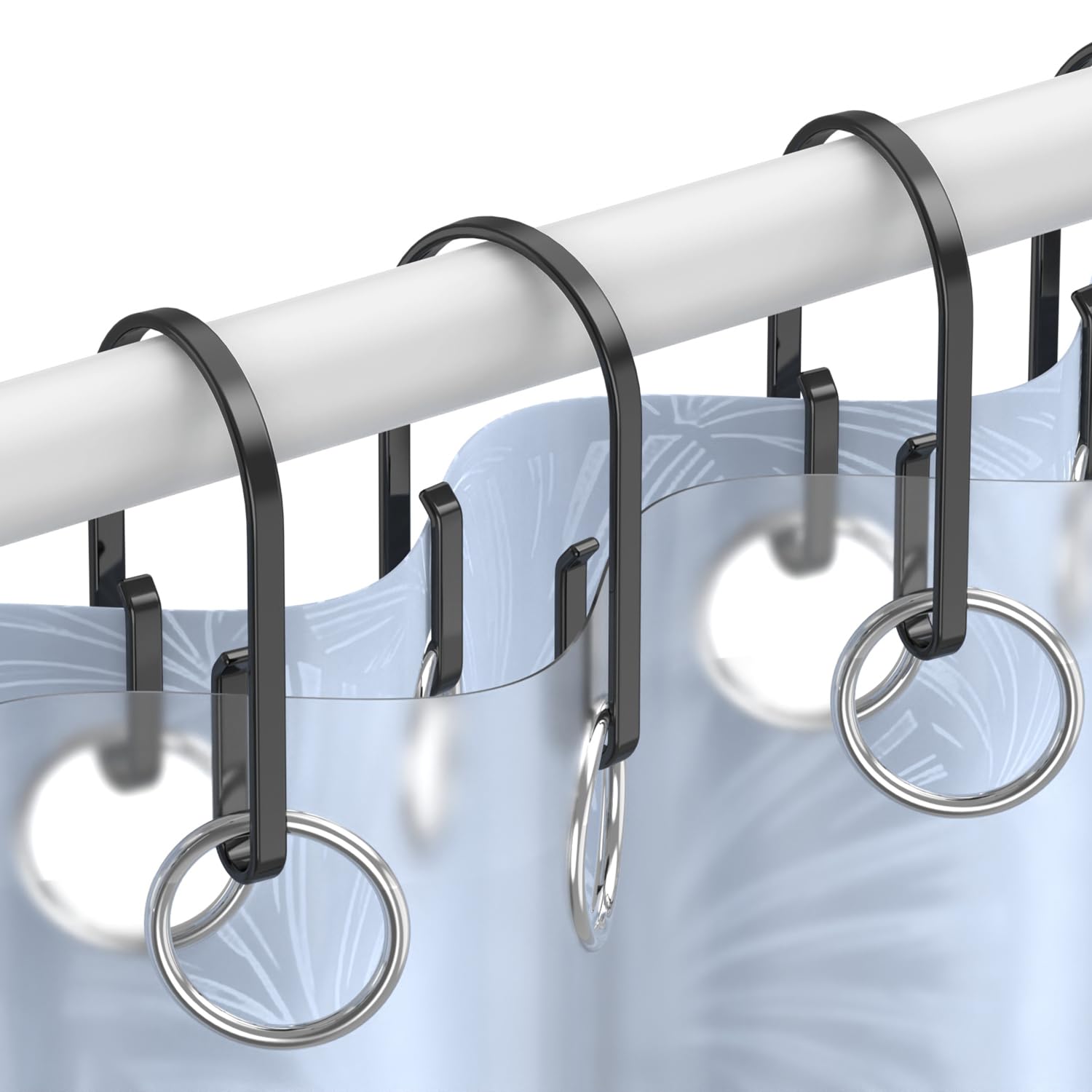 12-Pack Black Double-Sided Shower Curtain Hooks - Rustproof Smooth Sliding Anti-Drop Rings for Inside Shower - Perfect for Bathroom, Hotel & Dorm Use