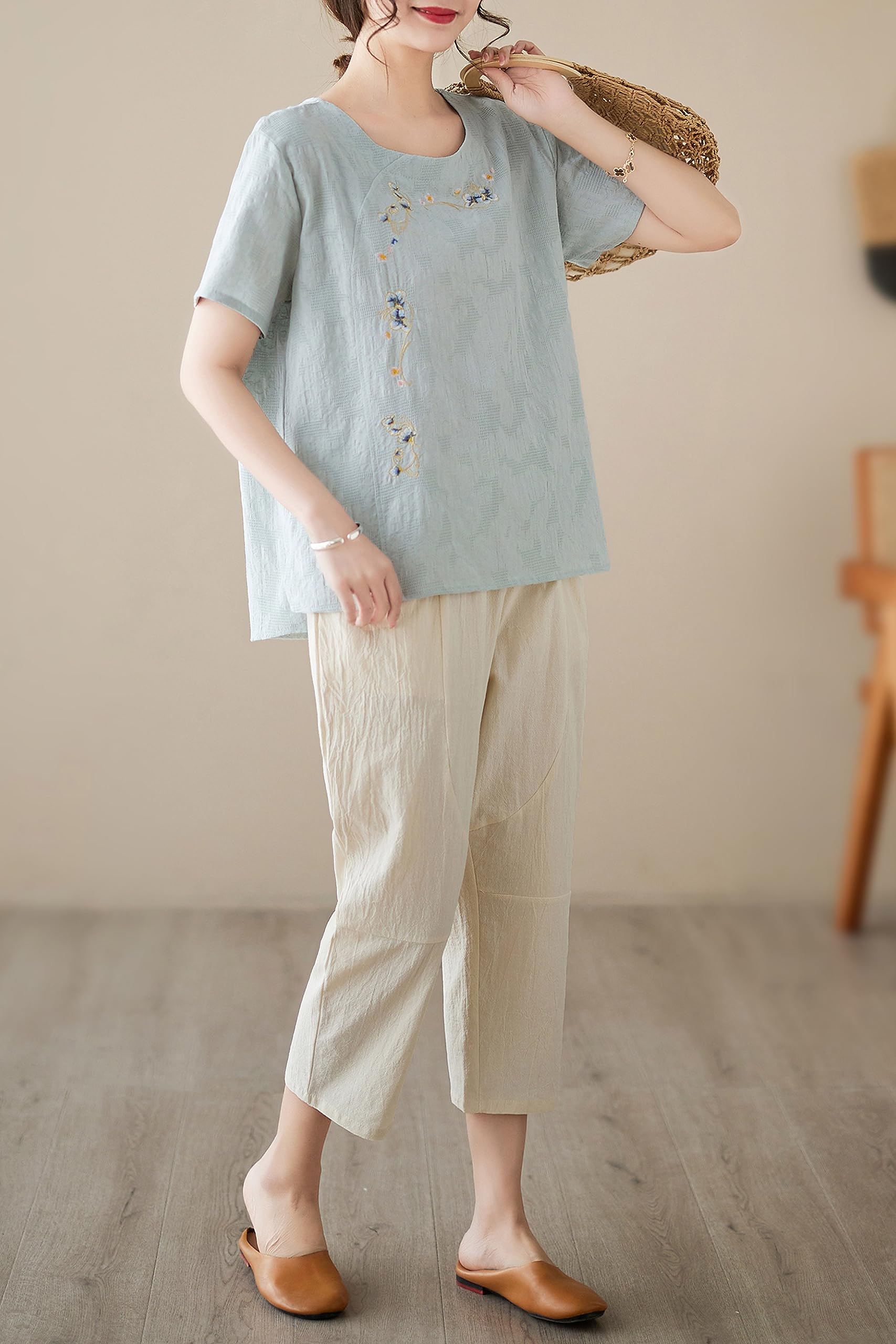 DOvWOER Women's Fall Tunics Blouse - Casual Cotton Linen Shirt Tops for Women | Perfect for Office, Travel & Everyday Wear