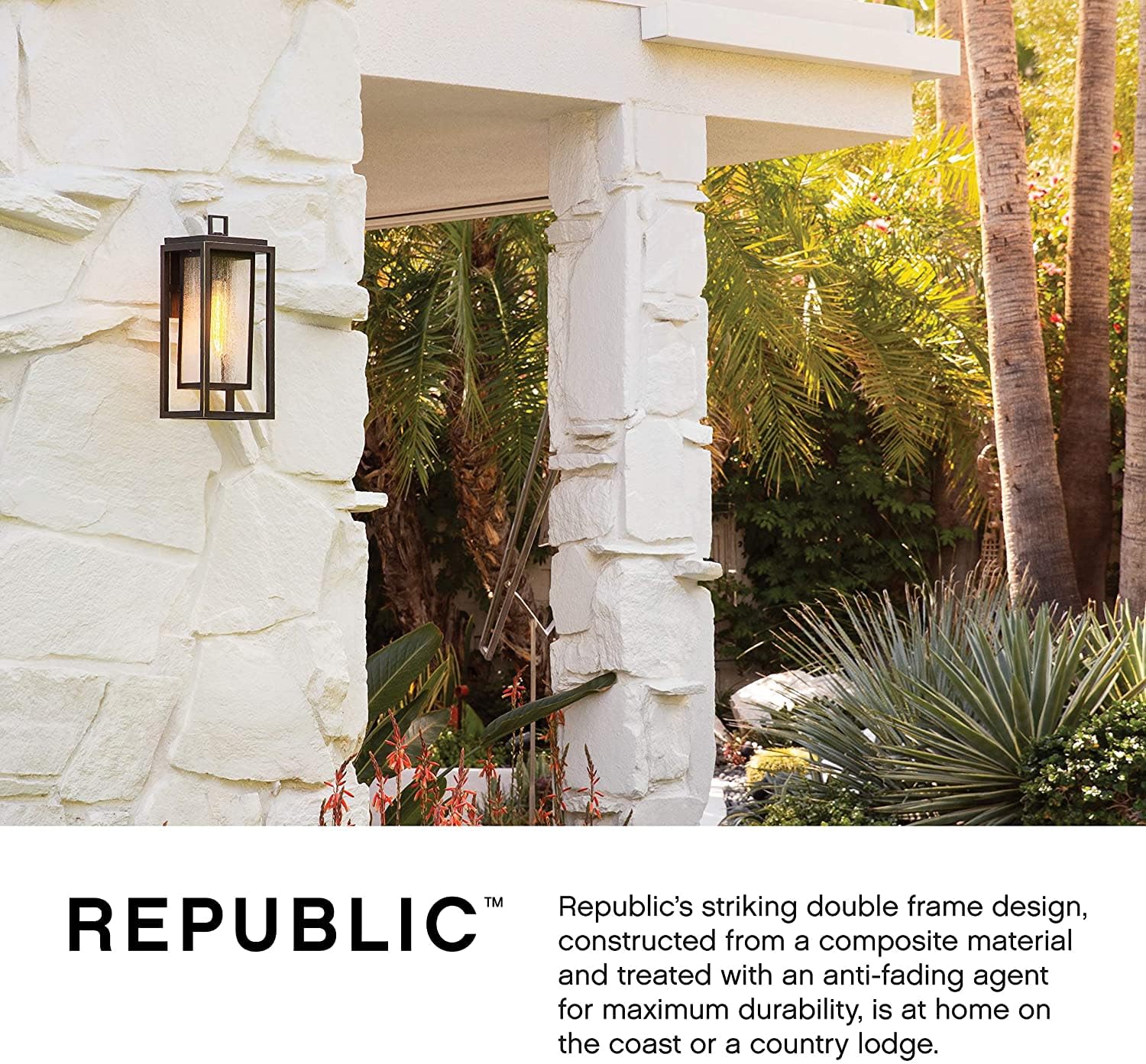 Hinkley Republic 1000OZ Small Outdoor Wall Mount Lantern - Transitional Modern Double Frame Design, Coastal Collection in Oil Rubbed Bronze - Perfect for Porch, Patio, and Garden Lighting