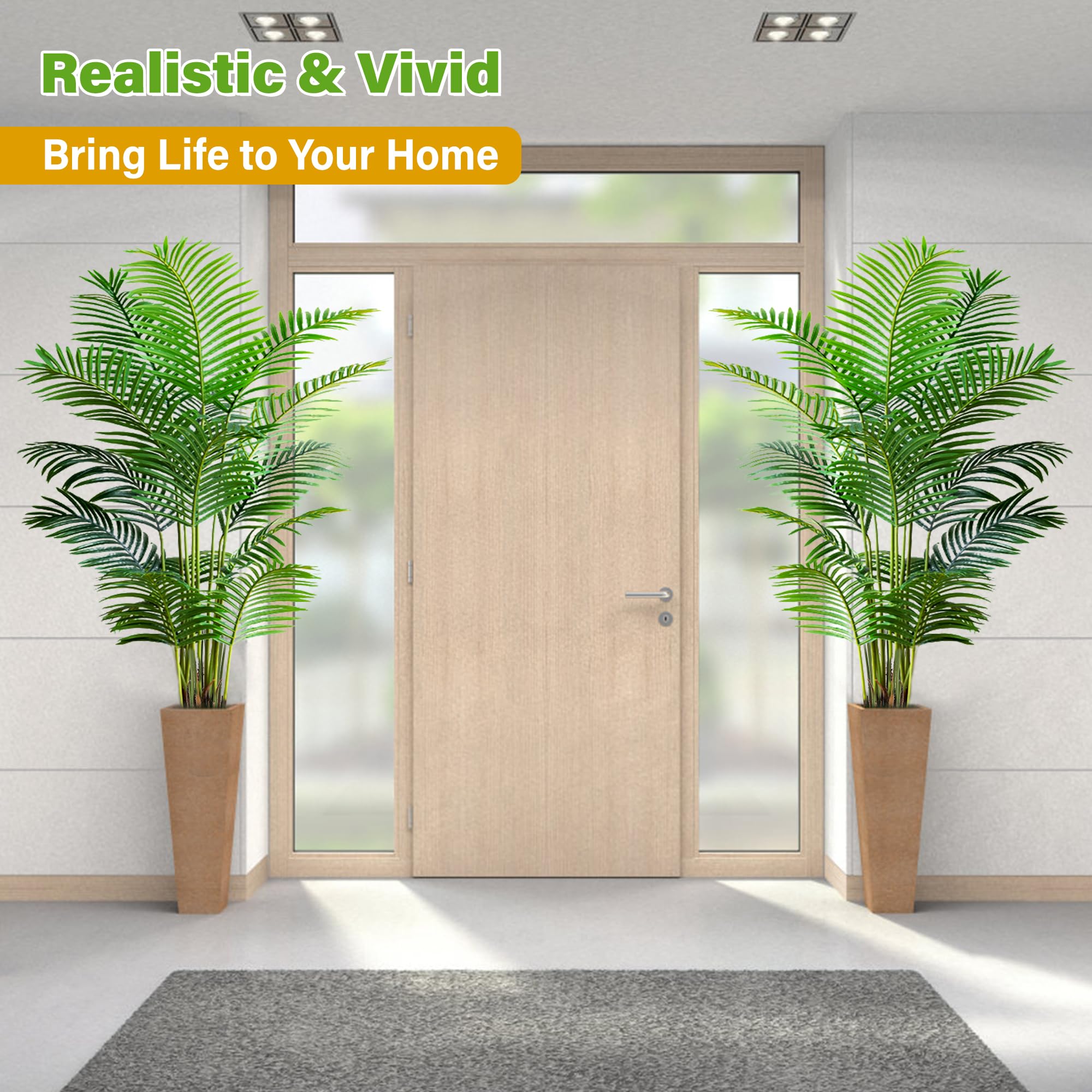 6ft Artificial Areca Palm Plant in Pot - 2 Pack Fake Tropical Cane Palm Silk Tree for Indoor & Outdoor Decor | 70in Lifelike Faux Dypsis Lutescens Plants | Perfect for Home, Garden, Office & Housewarming Gifts