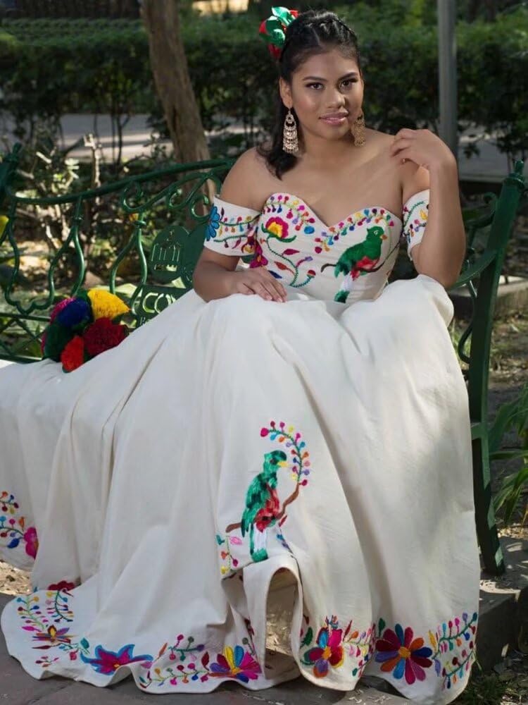 Elegant Gold Embroidered Organza Ball Gown - Puffy Ruffle Quinceañera Dress for Mexican Theme Prom 2025 | Perfect for Sweet 16, Quinceañeras, and Formal Dances