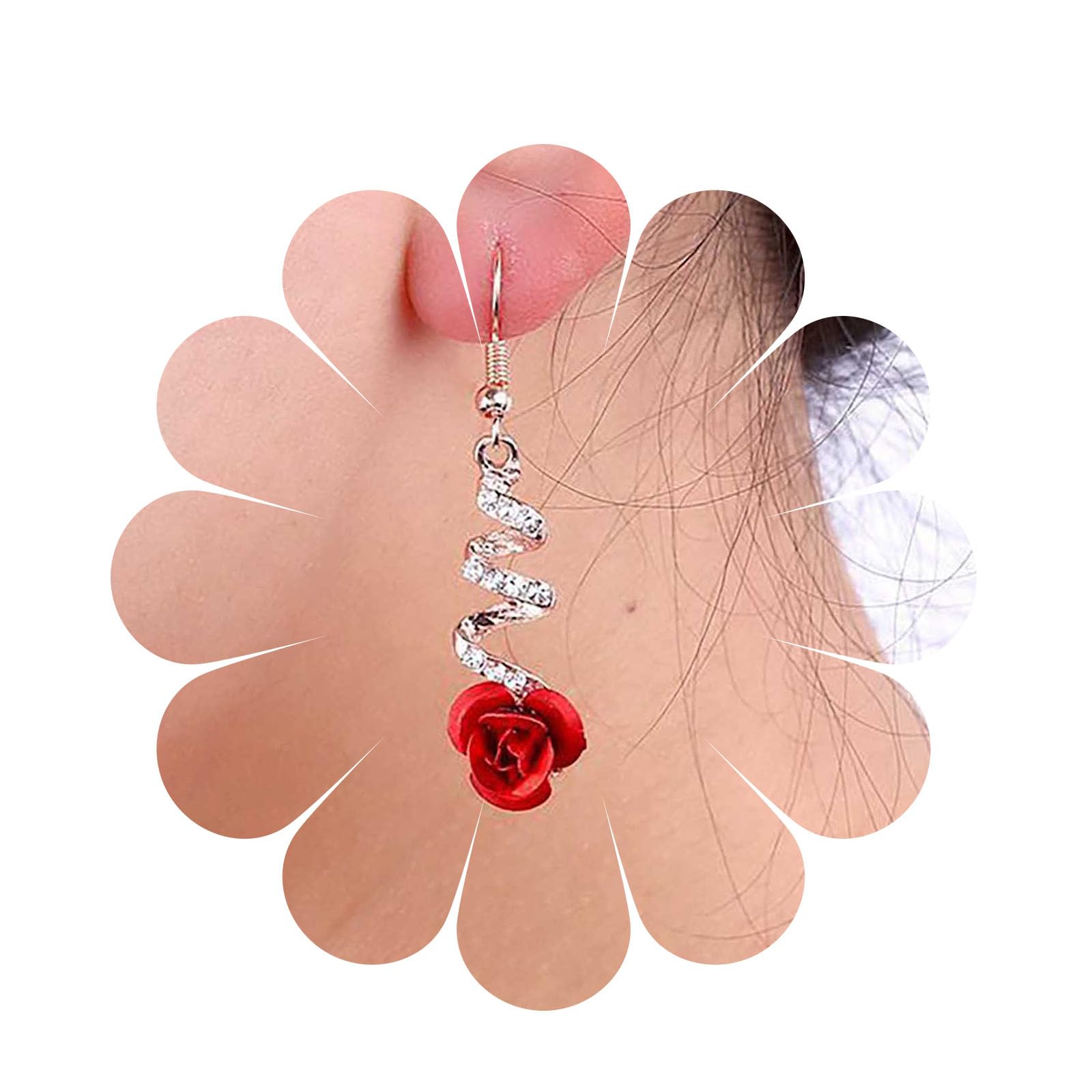 Boho Acrylic Red Rose Earrings - Romantic Cz Rose Drop Dangle Earrings for Women | Resin Flower Jewelry Gift for Her, Perfect for Weddings, Parties & Date Nights