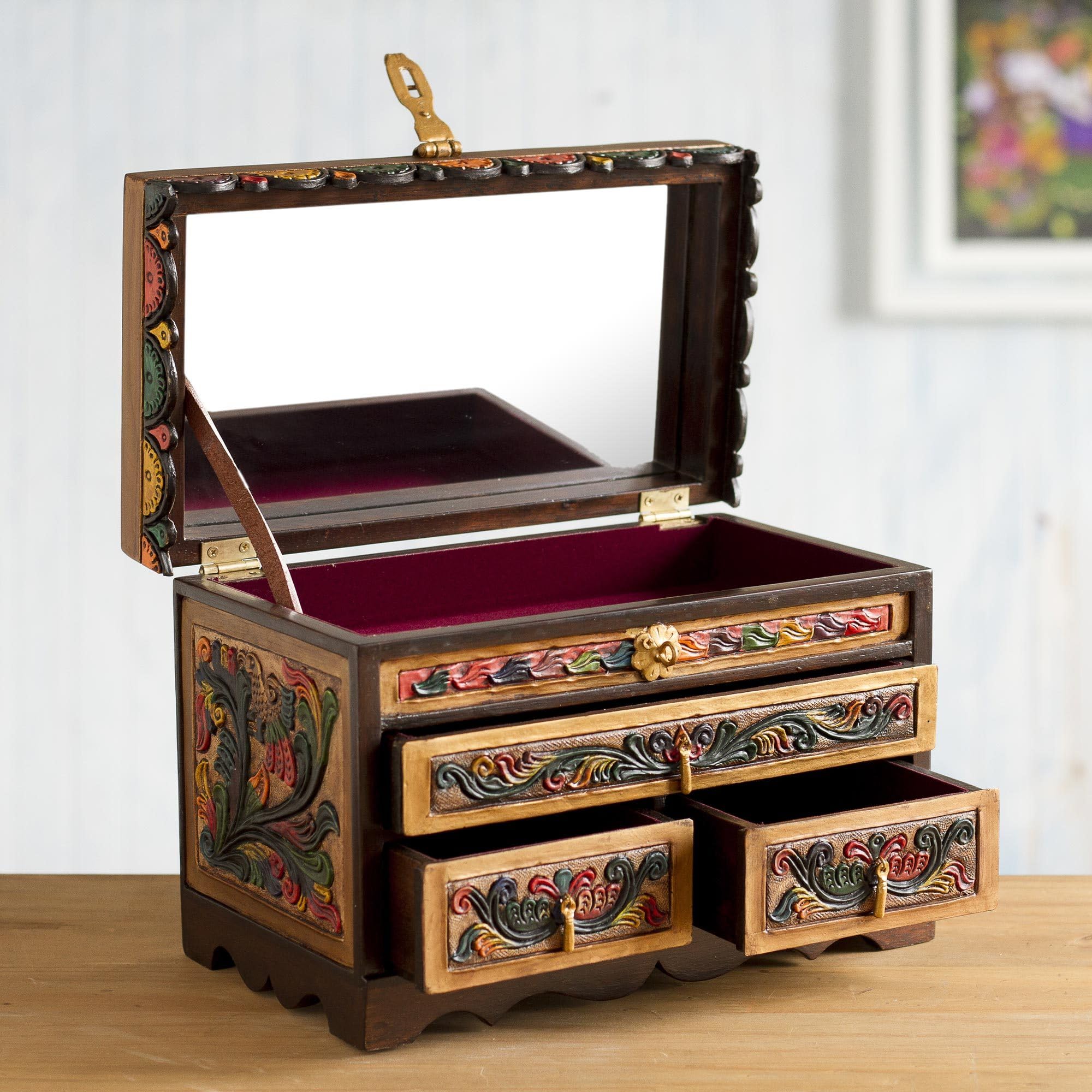 Novica Handmade Amber Leather & Wood Jewelry Box - Handcrafted Treasure Chest for Necklaces, Rings & Keepsakes - Perfect Gift for Women, Brides & Jewelry Organizers (Home Decor, Dresser Display, Travel Storage)