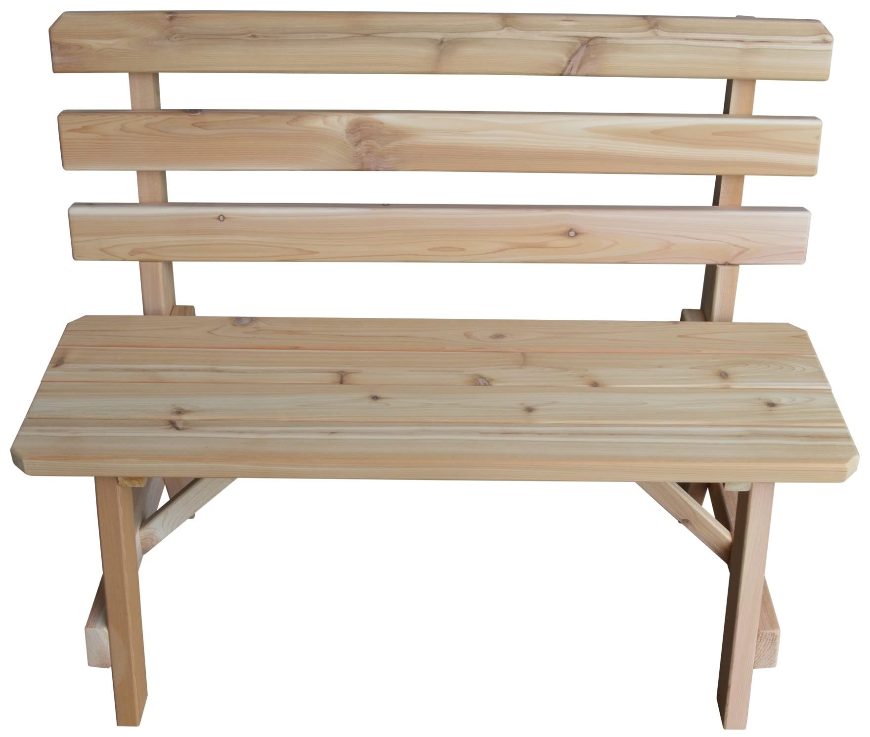 Furniture Barn USA 4ft Cedar Wood Traditional Backed Bench - Unfinished Solid Wood Garden Bench for Patio, Porch & Outdoor Decor
