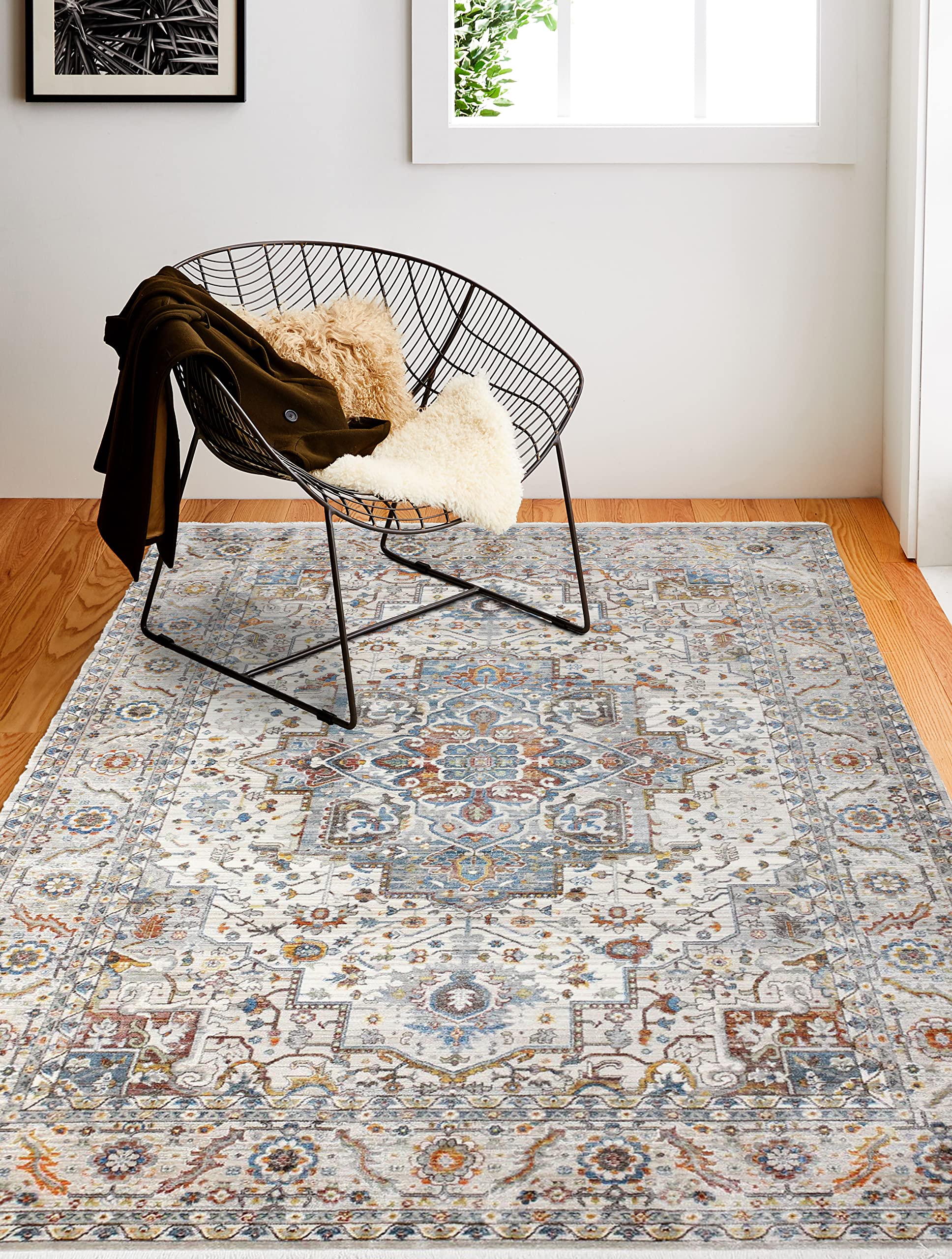 Bashian Collection Luxury Power Loom Polyester Area Rug - 3.6' x 5.6' Ivory Runner Rug for Entryway, Living Room, Bedroom - Soft Non-Slip Home Decor Carpet for High Traffic Areas