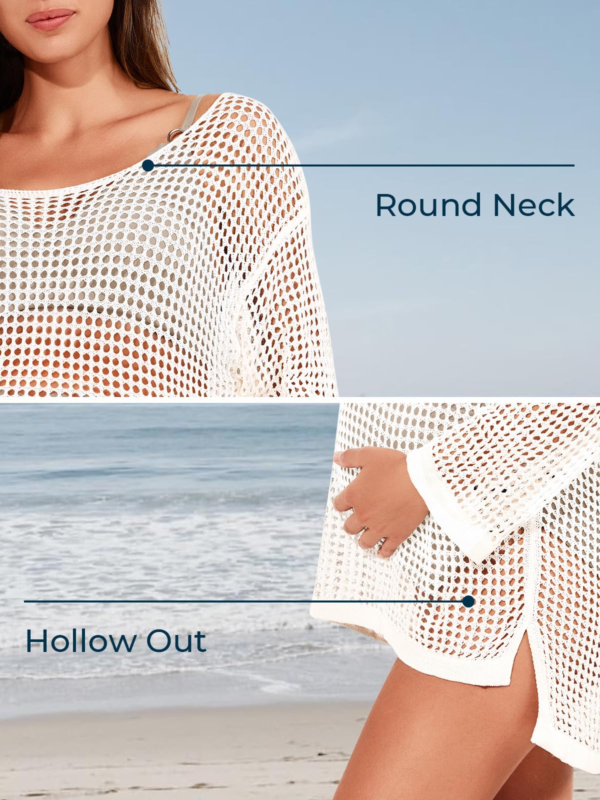 Summer Mae Maternity Swimsuit Cover - Crochet Hollow Out Long Sleeve Beach Cover Up for Pregnancy | Perfect for Poolside Relaxation, Beach Vacations & Maternity Photos