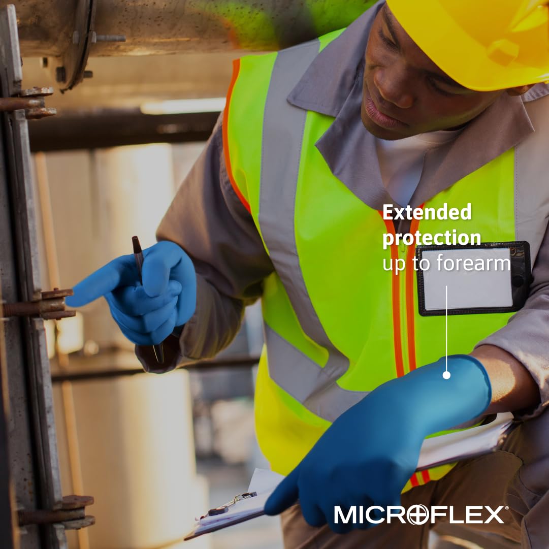 Ansell Microflex SafeGrip SG-375 Extra Thick Disposable Latex Gloves - 50 Pcs, Powder-Free, Chemical & Puncture Resistant for Medical, Cleaning, Food Handling & Industrial Use