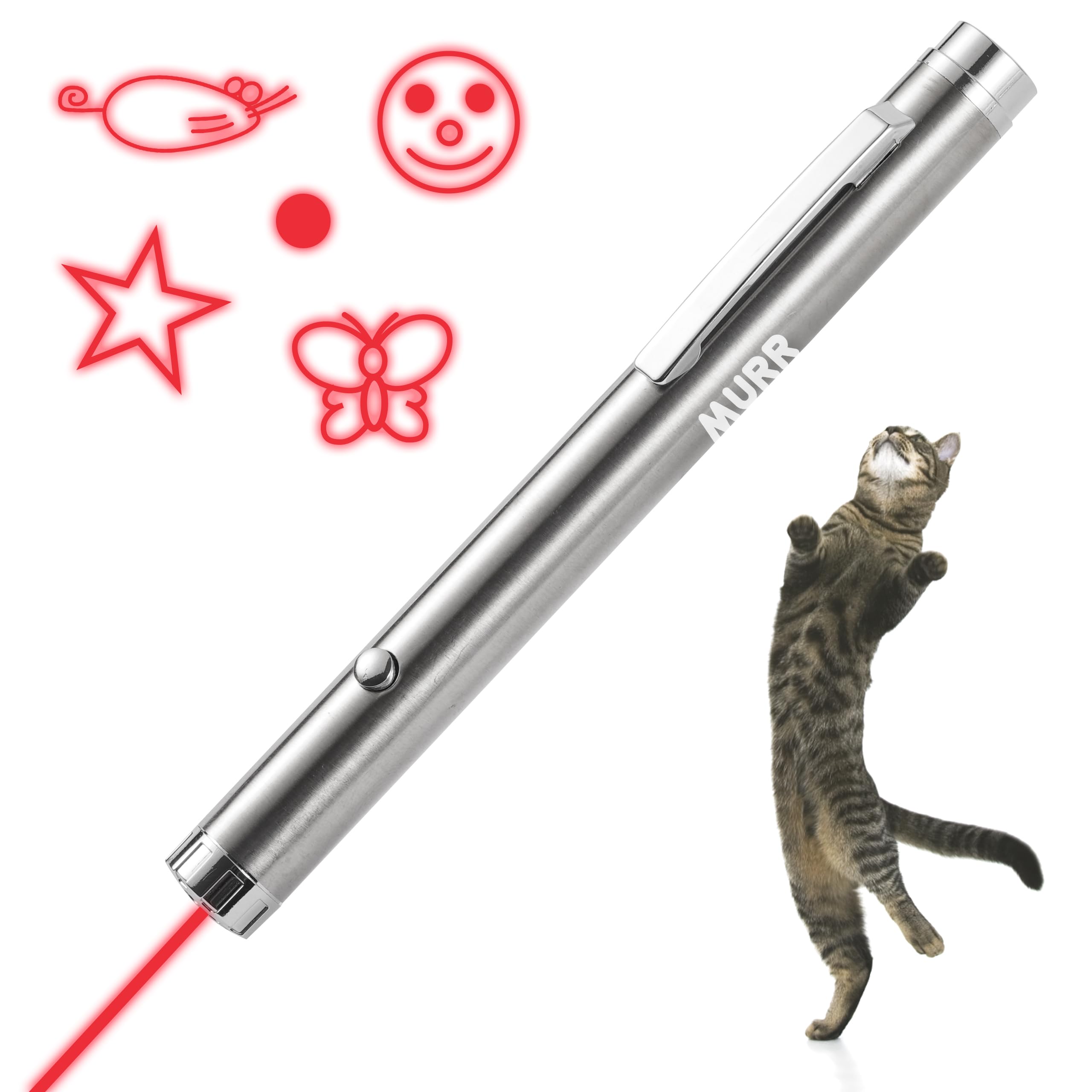 Interactive Cat Laser Pointer Toy - Red Light Pen for Cats & Kittens | Chase & Play Toy for All Breeds | Indoor Exercise & Training | Silver