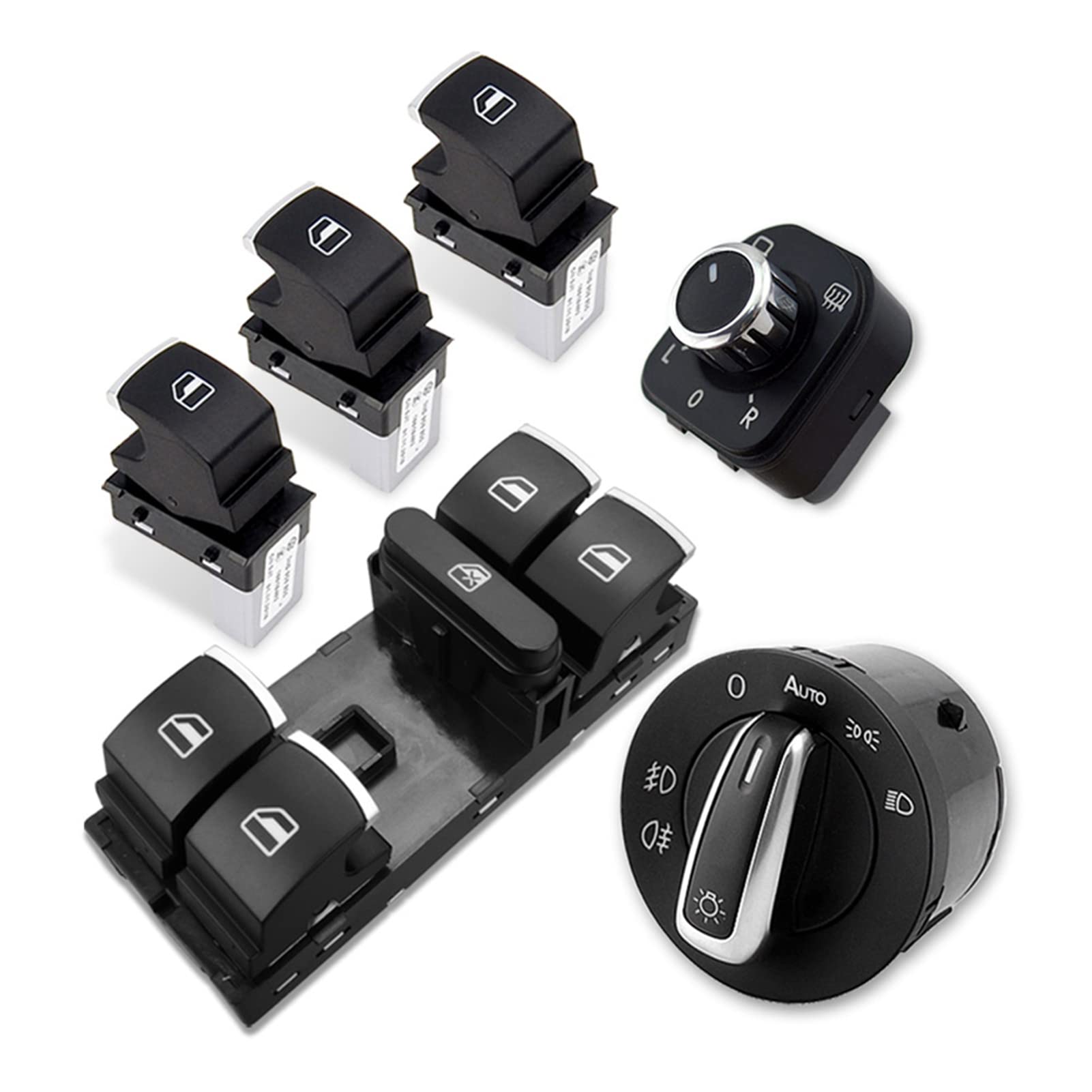 VW CC Passat Jetta Golf Tiguan Touran Driver Side Power Window Master Switch with Fog Light & Adjust Knob - 3pc Window Switch Replacement Kit | Perfect for Car Window Repair & Upgrade