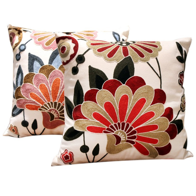 Farmhouse Style Embroidered Floral Cotton Throw Pillow Covers - Decorative Sofa Cushions for Living Room, Bedroom & Outdoor Use - Soft Flower Pillow Cases for Couch, Chair and Home Decor