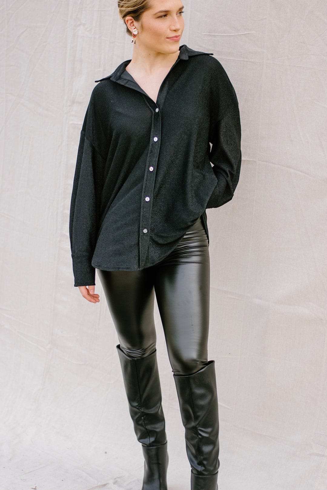 Black Faux Leather Leggings for Women - High Waisted Stretchy Vegan Leather Pants - Trendy Shiny Matte Leggings for Workout, Yoga, and Night Out