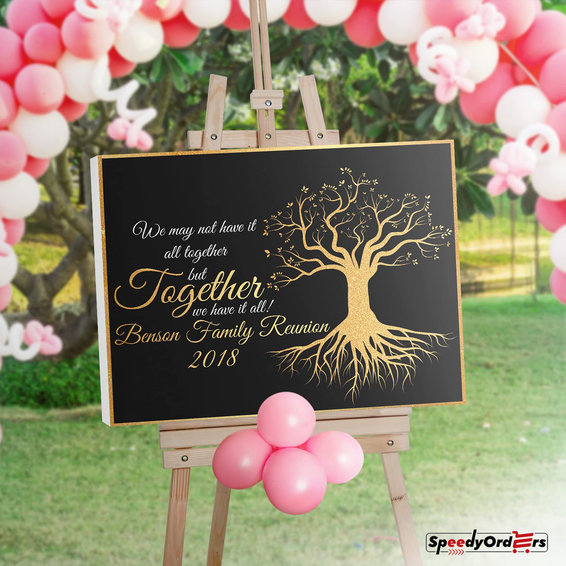 Personalized Family Tree Reunion Sign - Custom Welcome Banner for Family Gatherings - Black & Gold Acrylic Decor - Perfect for Reunions, Weddings & Home Decor