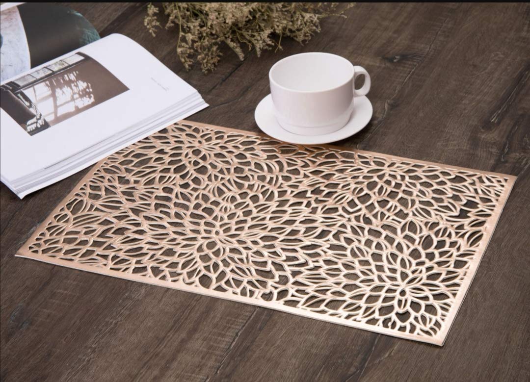 4 Pack PVC Gold Placemats - Elegant Table Setting for Dining, Parties & Home Decor - Waterproof & Easy Clean Table Mats for Everyday Use