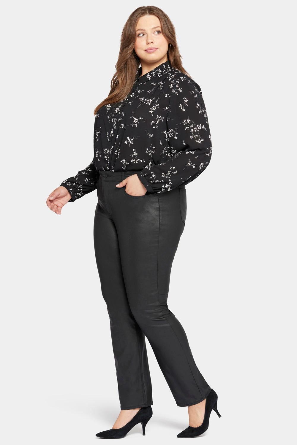 Plus Size Coated Marilyn Straight Jeans - Black High-Shine Denim Pants for Women | Perfect for Night Out, Date Night & Office Wear