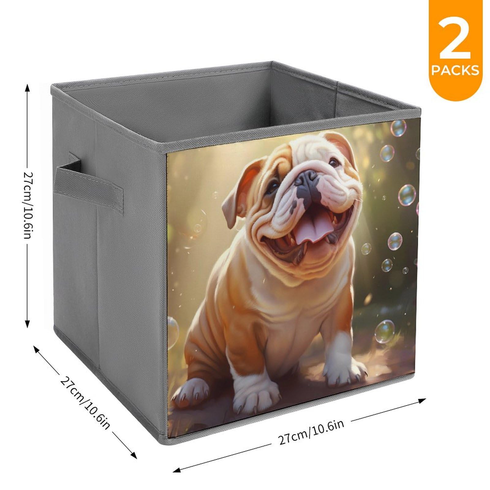 French Bulldog Storage Bins 2PCS - Foldable Organizers with Handles for Home & Office