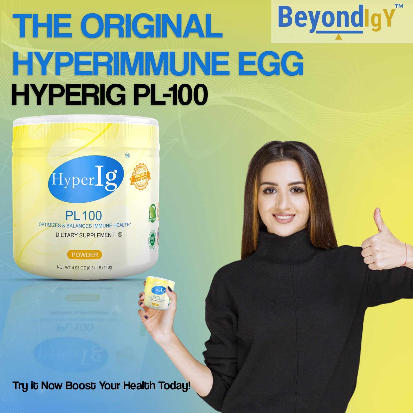 PL-100 Hyperimmune Egg Protein Powder - Immune Booster, Digestive Support & Joint Care Supplement | 140g Canister for Energy, Muscle Strength & Overall Wellness | Perfect for Athletes, Fitness Enthusiasts & Immune Support