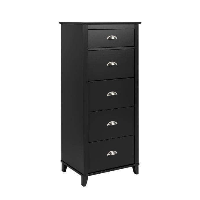 Yaletown 5-Drawer Tall Dresser Chest - White, Black & Gray - Perfect for Bedroom, Closet & Nursery Organization