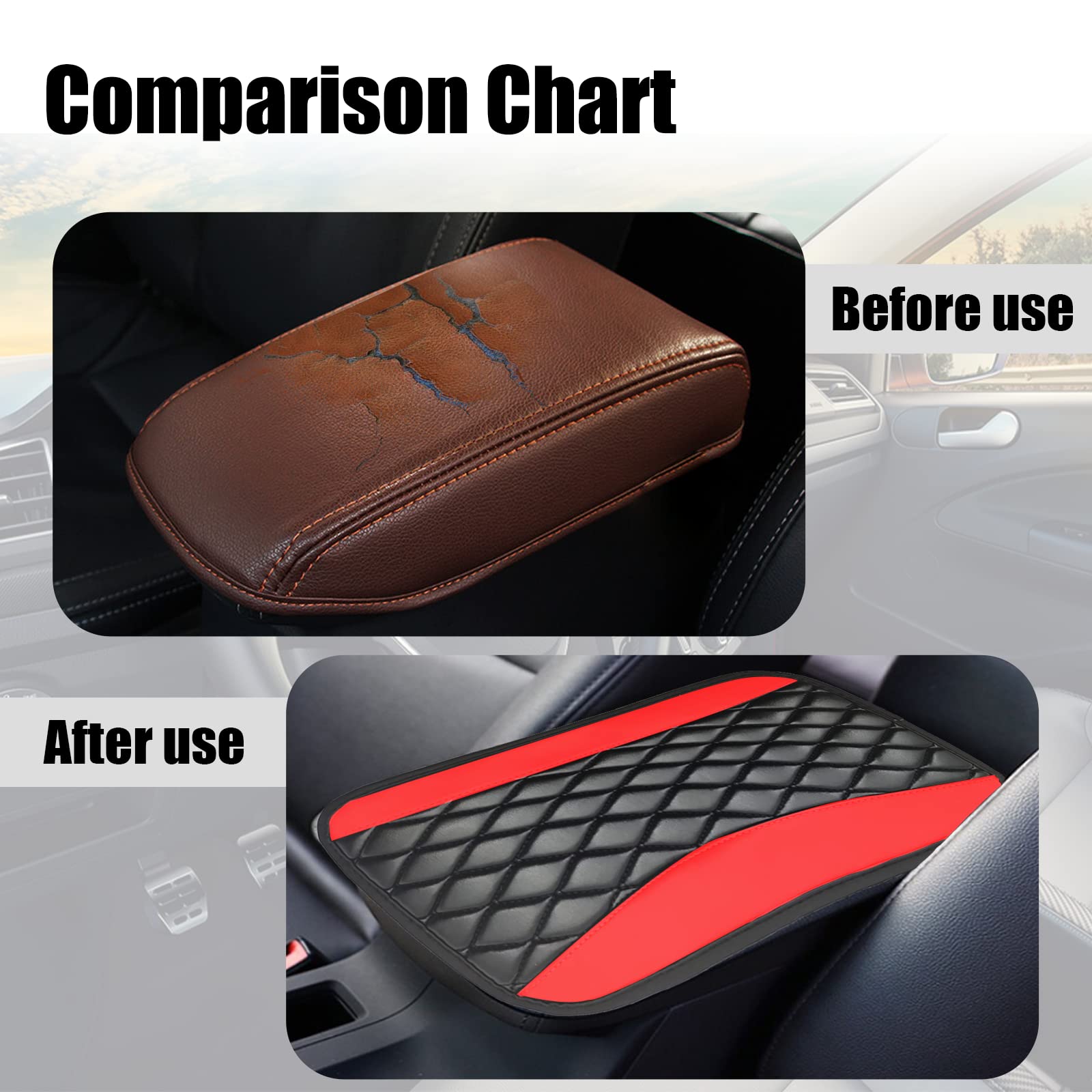 Universal Car Center Console Cushion Pad - Waterproof Leather Armrest Cover with Anti-Scratch Protection for Most Cars & SUVs (Red) - Perfect for Road Trips, Commuting & Interior Protection