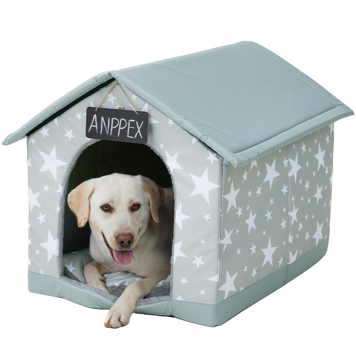 ANPPEX Large Indoor Dog House with Removable Cushion - Enclosed Warm Pet Bed for Big Dogs, 2XL Size, Gray - Perfect for Living Room, Bedroom & Apartment Use